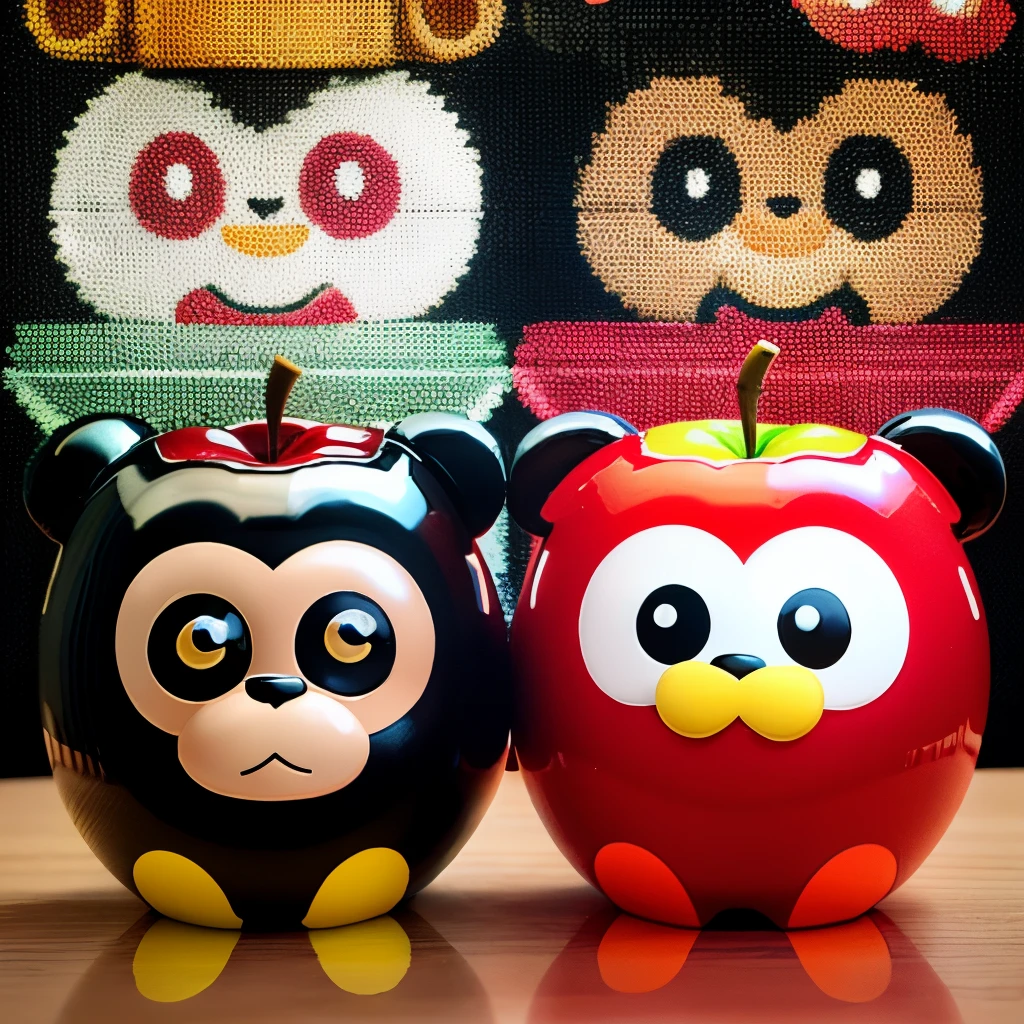 I want you to create a cute character that looks like a cross between an apple and a gorilla..Reflecting the image that appears in Anpanman、I want only the red part of the apple to be colored.