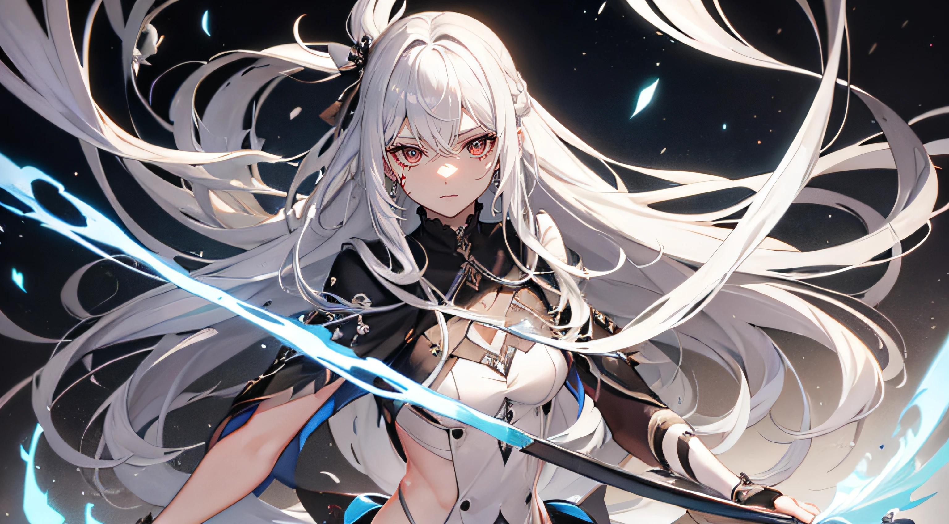 Silver-haired beauty　length hair　burn scar　ash　Ruins　Bloods　loimu　fumo　rusty and broken weapon