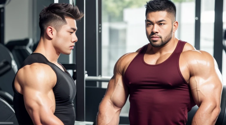 (Highly detailed 8K wallpaper), asian man, muscle worship, fold your arms, On the playground, baseball uniform, high detail, very short hair, skin head, Circular cut, very large and strong body, bulging muscles, muscular, very large pectoral muscles. Very sexy abs, legs are muscular, Toned figure, brightens oily skin, muscular, Tank top, T-shirt, long shot, wide shot