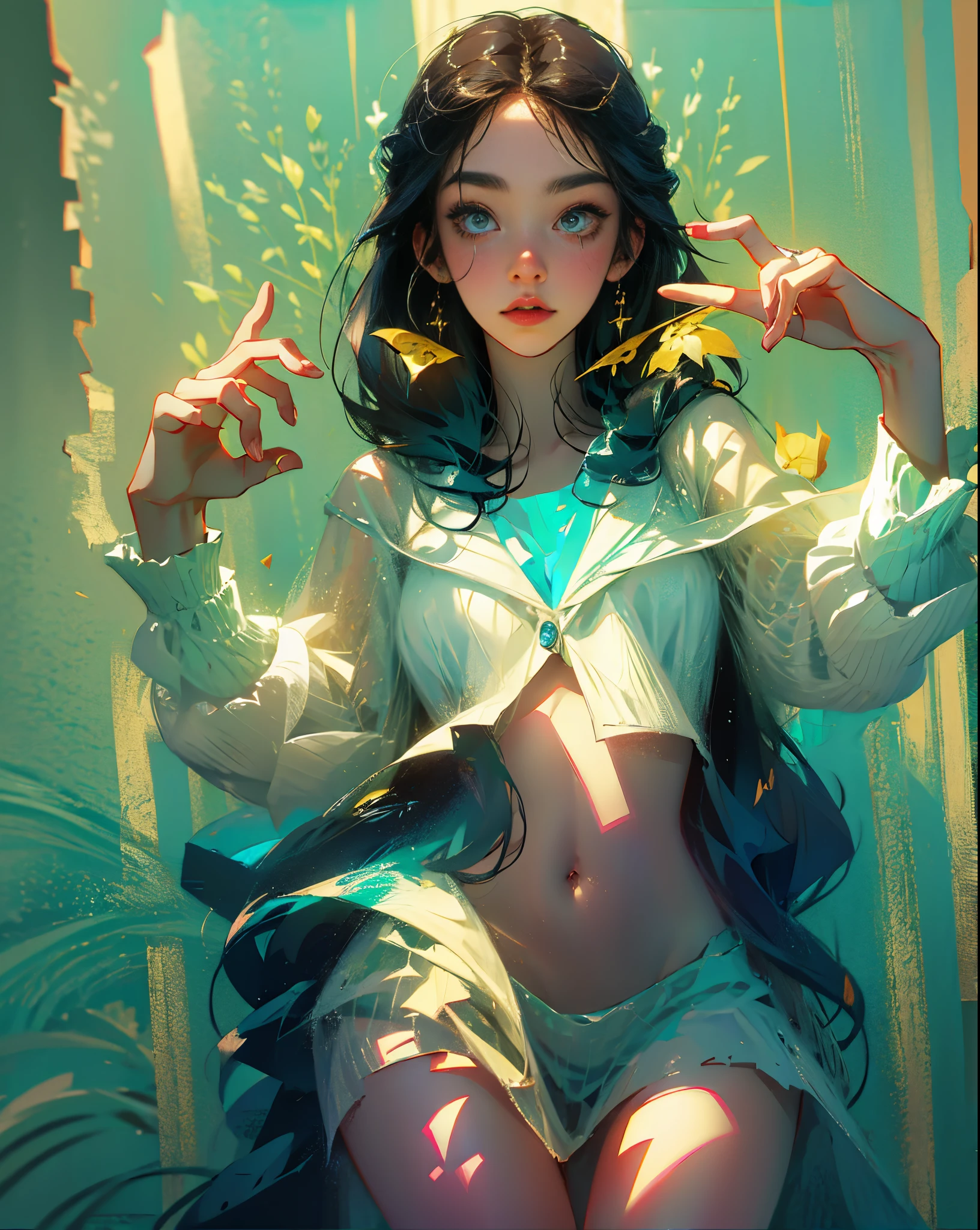 ogic style, ChromaV5, nvinkpunk, (papel de parede 8k de unidade CG extremamente detalhado),1girl,sexy,cabelo curto|cor verde claro|,bikini branco|molhada|marcada no corpo| --auto