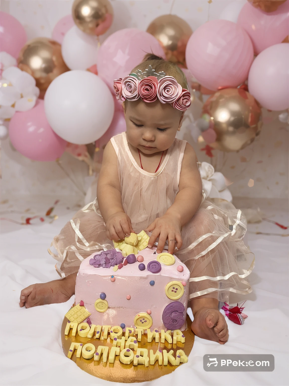Araffe girl in pink dress sitting on pink carpet with cake, 2 years old, 1614572159, the background is heavenly, holding a birthday cake, 3127318783, added detail, 872637744, sweet and innocent, she is 2 3, Photography