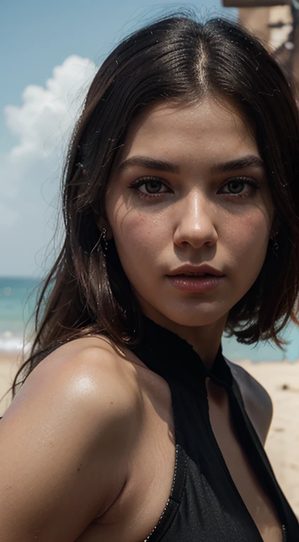 Rey from Star Wars in a red bikini on the beach instagram pic photorealistic high detail face