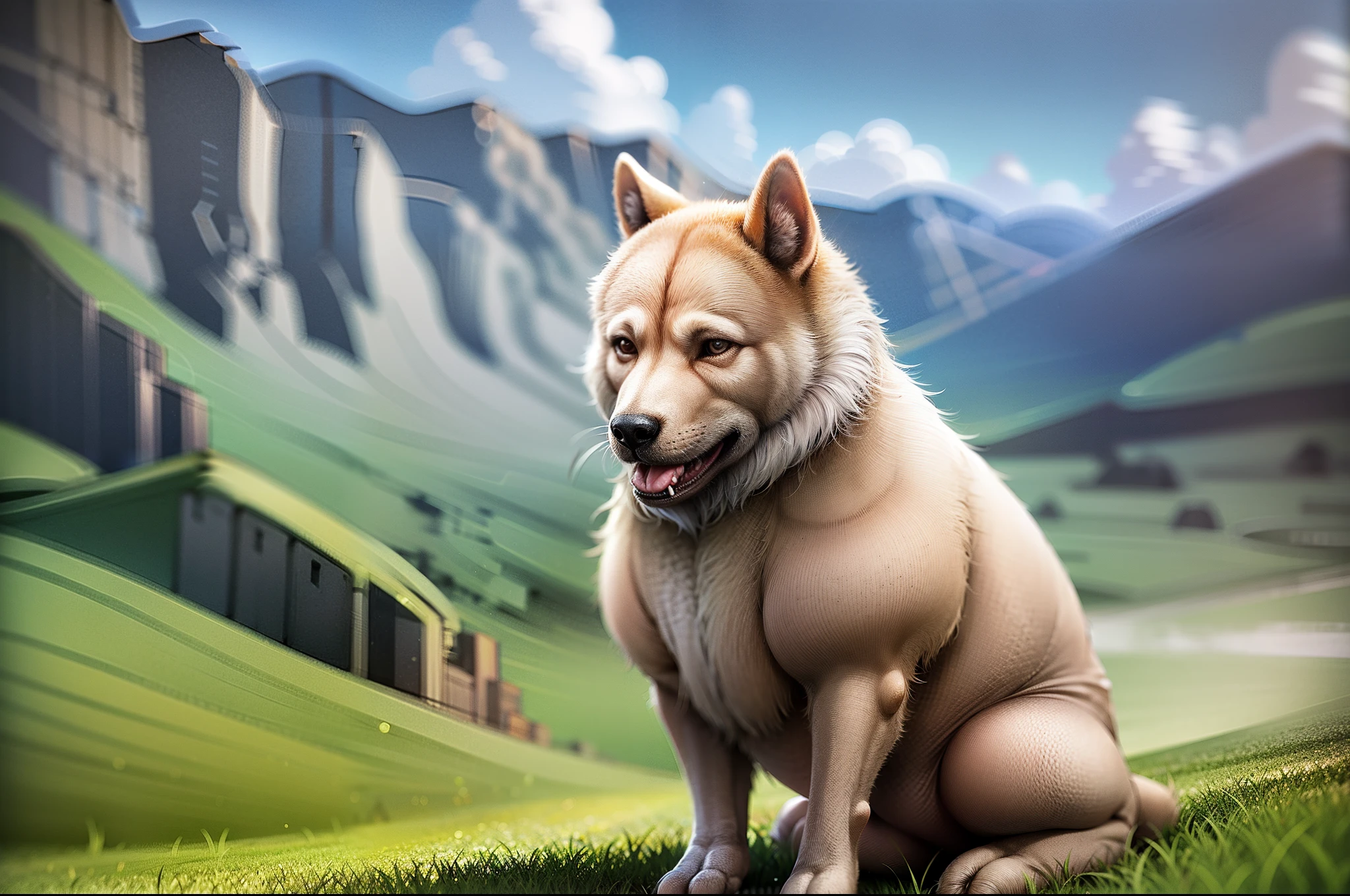 solo focus, 1femle, female, (feral husky:1.6), girly, long hair, (hyper hips:1.4), (hyper pussy:1.2 ),  detailed crotch, pussy , laughing, masterpiece, best quality, photorealistic, hyperrealistic, ultra detailed, detailed eyes, accurate eyes,, detailed background, photo background, digital drawing (artwork), girly, bedroom eyes, breeding request, giant, (giant:1.9), (macro:1.6), (outside hillside:1.6), nude, (feminine body),huge nipple, (showing off pussy), puffy nipple,lactating,(gaping pussy),showing off pussy,hyper pregnant,(all_fours:1.4),anus,cum, (pov backside)