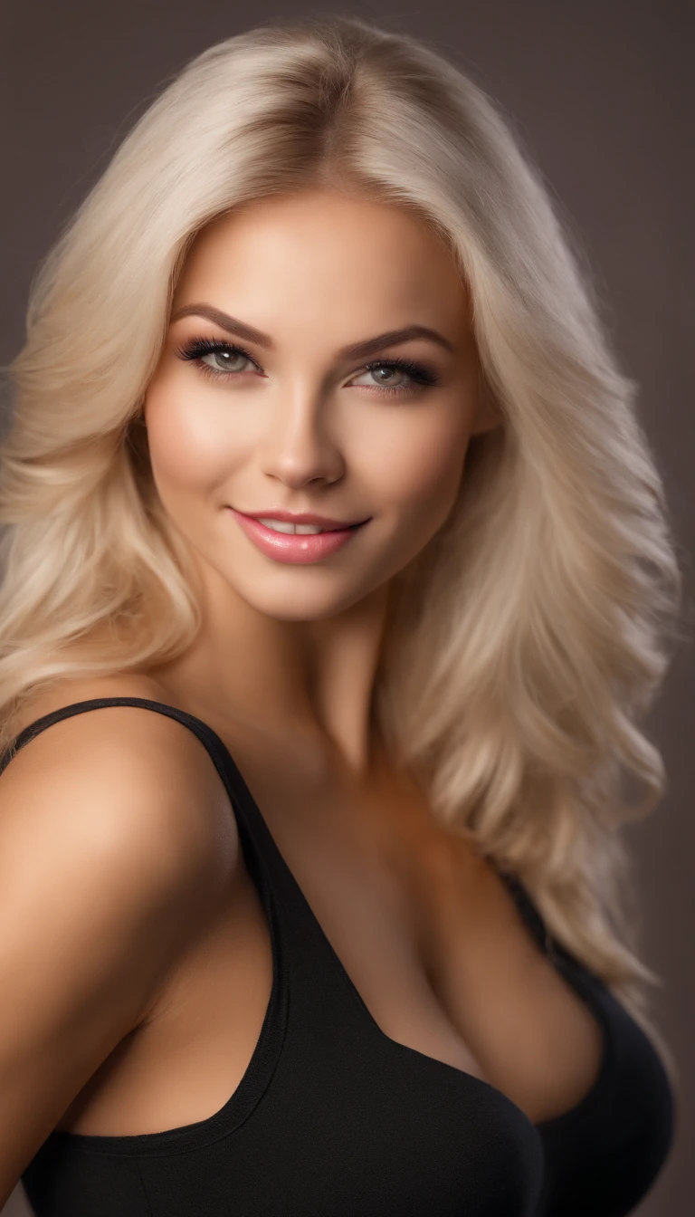 Elegant and sophisticated blond woman. Seductive, flirtatious, sexy smile. Big breasts naked, fine and exquisite lingerie.