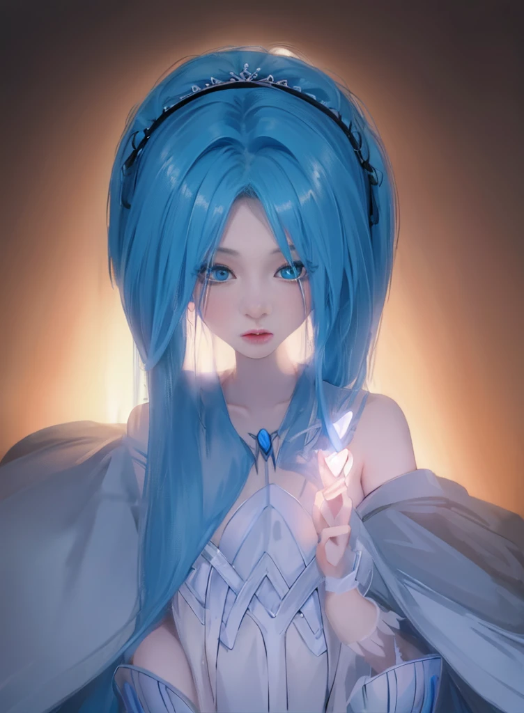 (fully body photo),Fluorescent background,(1 Witch,Flash fluorescence,beret,Transparent tulle kimono,Delicate tiara,ssmile),(paper art,Quilted paper art,geometry),(Lots of colors,Best quality at best,high detal,tmasterpiece,movie light effect,4K,lightand shade contrast),Blue transparent tulle cheongsam,pigtails,Red knee-length socks,luminous totem,eBlue eyes,blue hair and big breasts,long braid,Nice face,Normal five fingers,green capelet