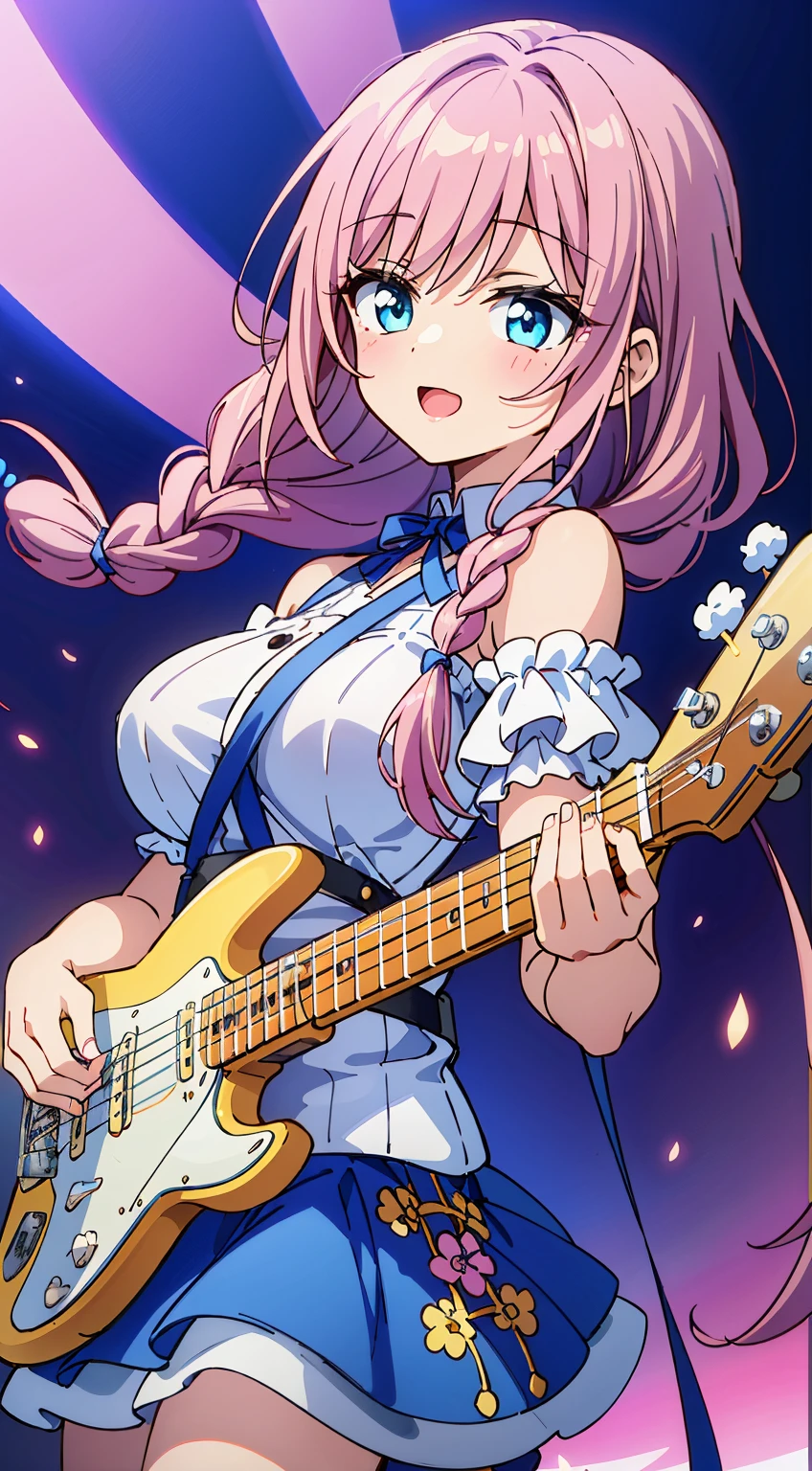 (Absurd realistic structure details),(High resolution complex and detailed text quality),(High-resolution microstructure、High poly 3 boobs boobs boobs D rendering correction),Methods of geometry,Careful explanatory anatomy,
BREAK,
1 beautiful girl, (17 years old girl),Solo,(Cute:1.5),(Chibi:0.6),(kawaii:1.5),(Lori:0.5),BREAK,(17 years old girl), 1 beautiful girl,Very detailed,colourfull,highest details,Clear skin,Beautiful skin,Shy,Very detailed,colourfull,highest details,BREAK,Clear skin,Beautiful skin,Shy skin,BREAK,{Heterochromia,blue eyess,verd s eyes,PUPILS SPARKLING:1.5},star eye silhouette,BREAK,(Pink hair, Medium length:1.4),(Twin braids,A little curly hair,Princess Cut, crossed bangs:1.3),(Big breasts,Beautiful breasts,Large breasts:1.5),(long eyelashes, Double eyelids:1.2),Solo,gleaming skin, Clear skin, Beautiful skin,(best quality face),(Top quality glowing eyes), (The best smile,Doya face:1.45), BREAK (Pink Theme:1.4), (Vivid colors:1.3), (off shoulder shirt, White shirt, Puffy Short Sleeves:1.3), Belt bag,(Skirt, with floral pattern:1.2),tie,(lace-up boots:1.1),
BREAK,(during daytime),Walking,a closed mouth,(Live Stage, Playing the guitar, electronic guitar, Fender Stratocaster:1.55), Waterfall,depth of fields,
BREAK,wakame,wakame,wakame,(Dynamic Angle:1.4),
BREAK,(Blurry background:1.3),(absurderes, hight resolution, Super Detail Art),cel shading,Clear Color, Lonely optical effect, Beautiful pictures, Bright glow, mystic atmosphere,(Close-up of girl:1.1), Mystical light particle effect,manga influence, clean line drawings, ,