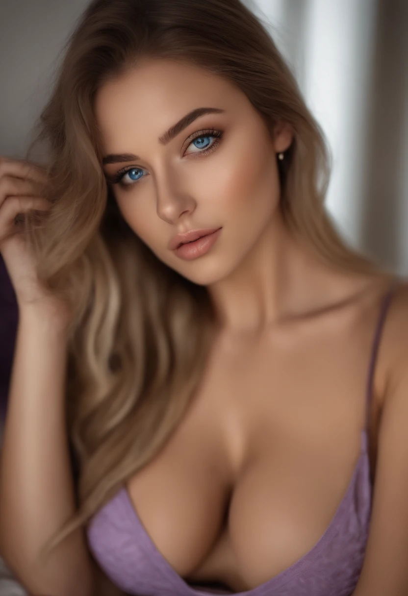 arafed woman fully , sexy girl with blue eyes, ultra realistic, meticulously detailed, portrait sophie mudd, blonde hair and large eyes, selfie of a young woman, bedroom eyes, violet myers, without makeup, natural makeup, looking directly at the camera, face with artgram, subtle makeup, stunning full body shot, bent over on bed, in bedroom, only wearing panties, no bra, , , medium to large size bust