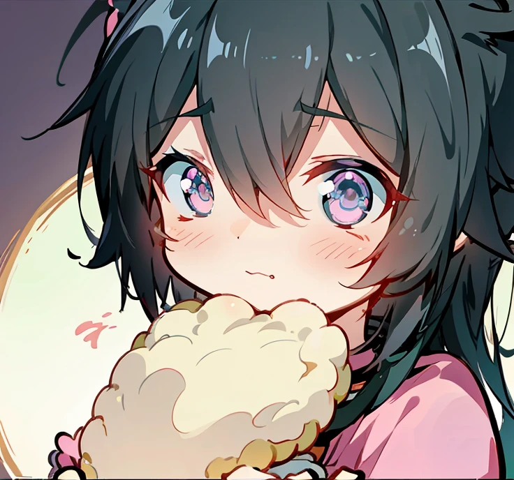 Anime girl sitting on a sofa eating cookies, visual anime de uma menina bonito, anime girl drinks energy drink, em um anime, anime moe artstyle, como um personagem de anime, menina de cabelo preto vestindo capuz, ela tem um rosto expressivo bonito, the anime girl is crouching, 1 7 - year - old anime goth girl, com capuz