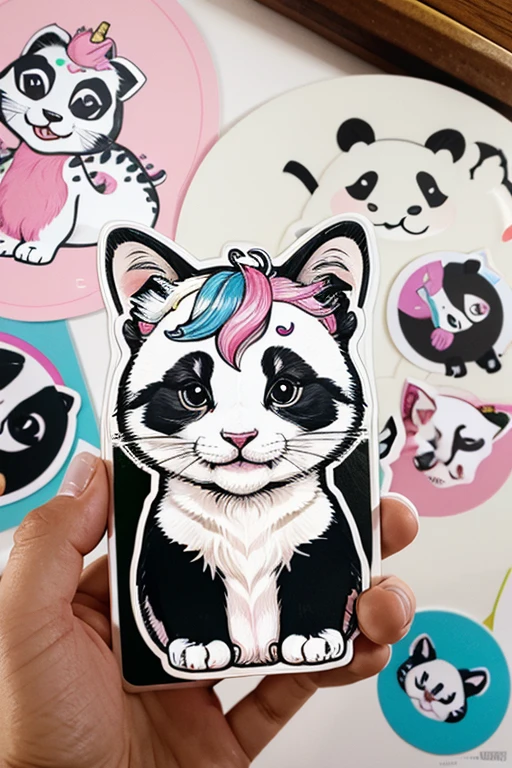 Cute and colorful stickers featuring animals like cats, dogs, pandas, unicorns, dinosaurs, and more