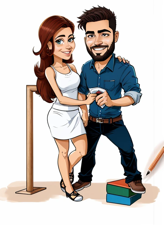 um desenho animado de um homem e uma mulher ao lado um do outro, estilo caricatura,