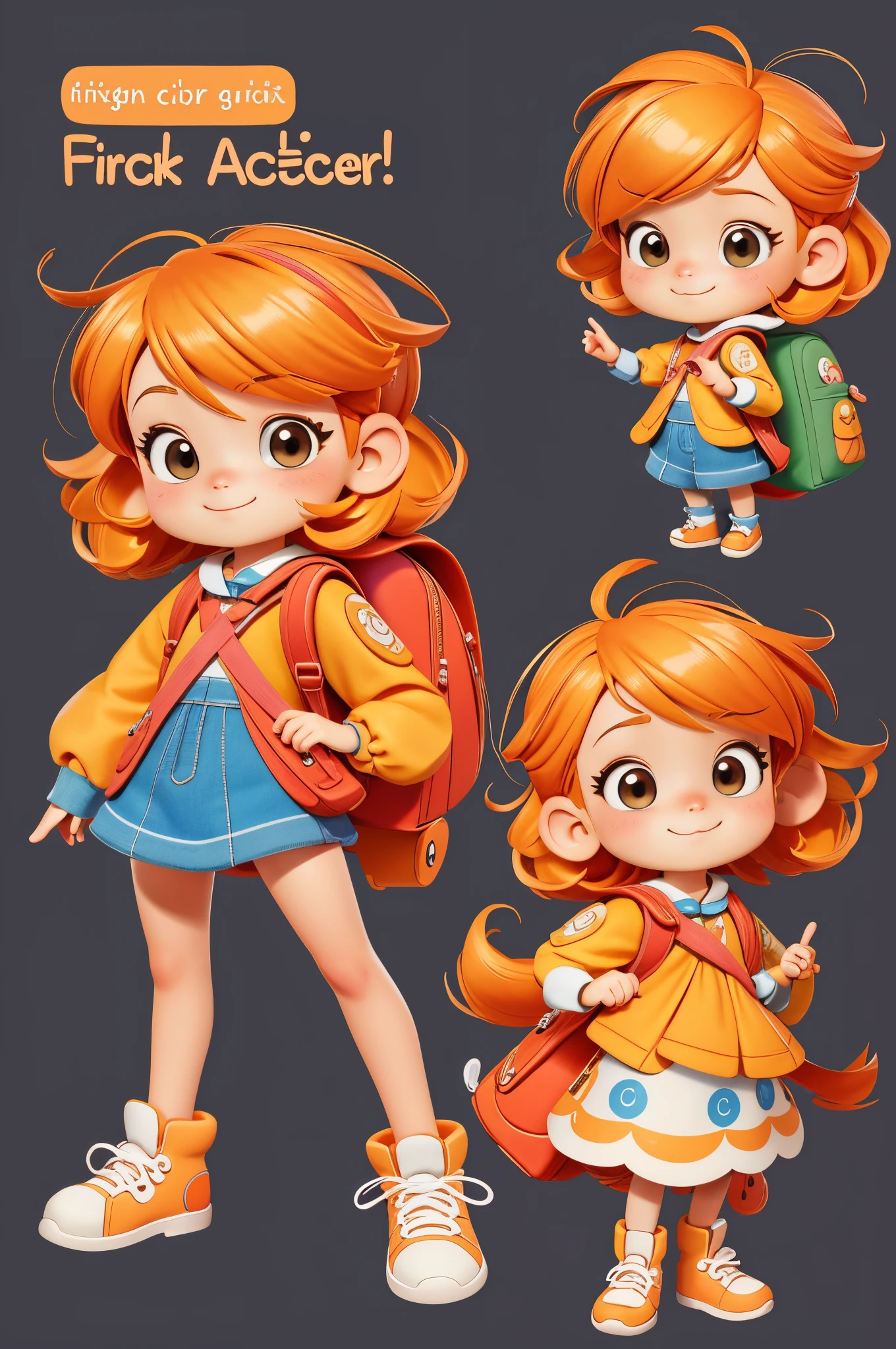 orange color hair、Cartoon girl posing with backpack, Cute and detailed digital art, lovely digital painting, The children&#39;s art art station, cute cartoon character, adorable digital art, cute character, Highly detailed character design, lovely art style, rossdraws cartoon vibrant, Cute cartoon style, high quality character design, Cartoon Art Style, Louis van Baarle and the list