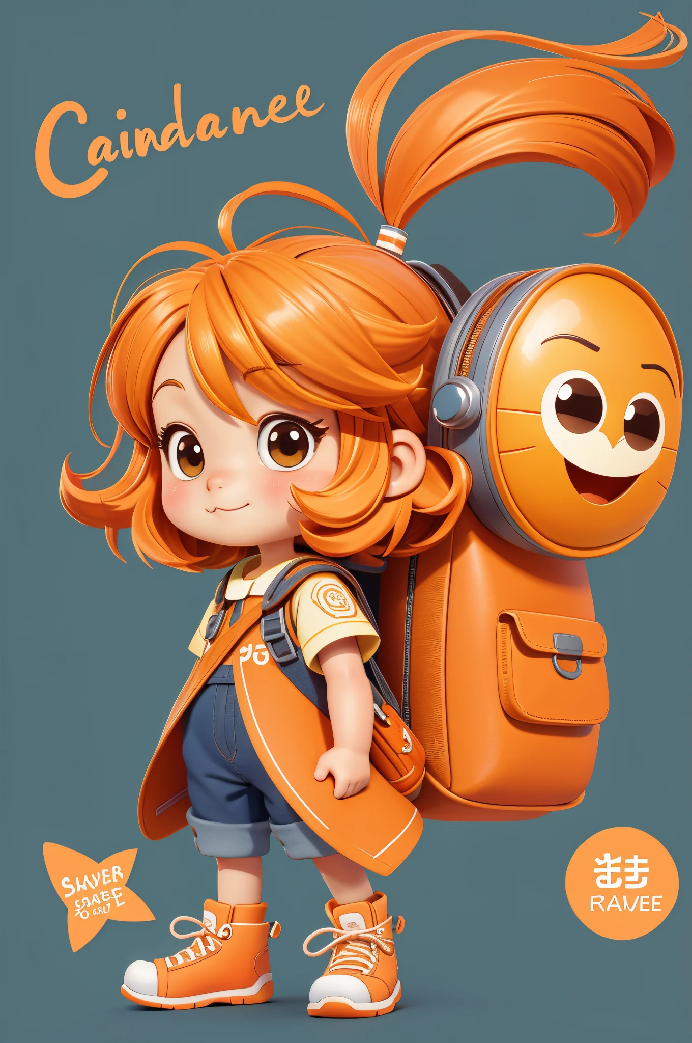 orange color hair、Cartoon girl posing with backpack, Cute and detailed digital art, lovely digital painting, The children&#39;s art art station, cute cartoon character, adorable digital art, cute character, Highly detailed character design, lovely art style, rossdraws cartoon vibrant, Cute cartoon style, high quality character design, Cartoon Art Style, Louis van Baarle and the list