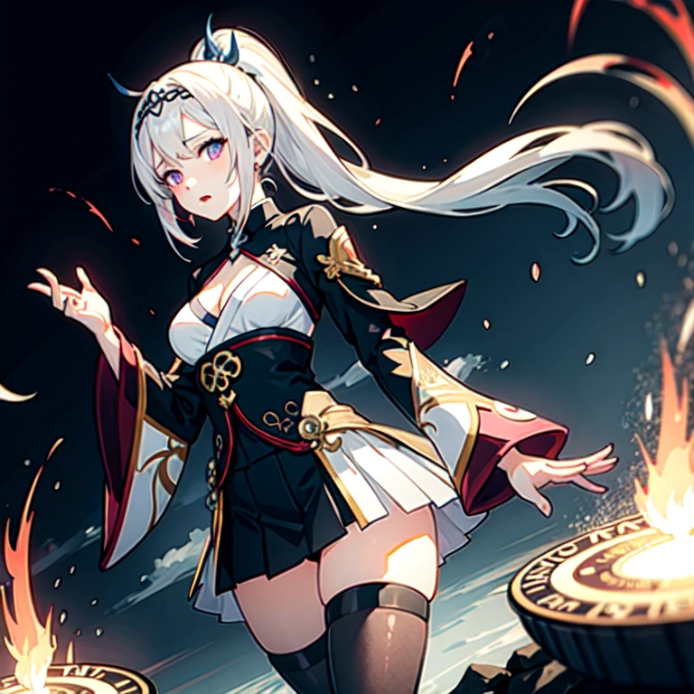 (32K) 16K, 8k, 4K, Very beautiful Shii face, Small Mouth, Lip biting makeup, female々Shii, White Hair, Red eyes, High resolution, perfection,whole body