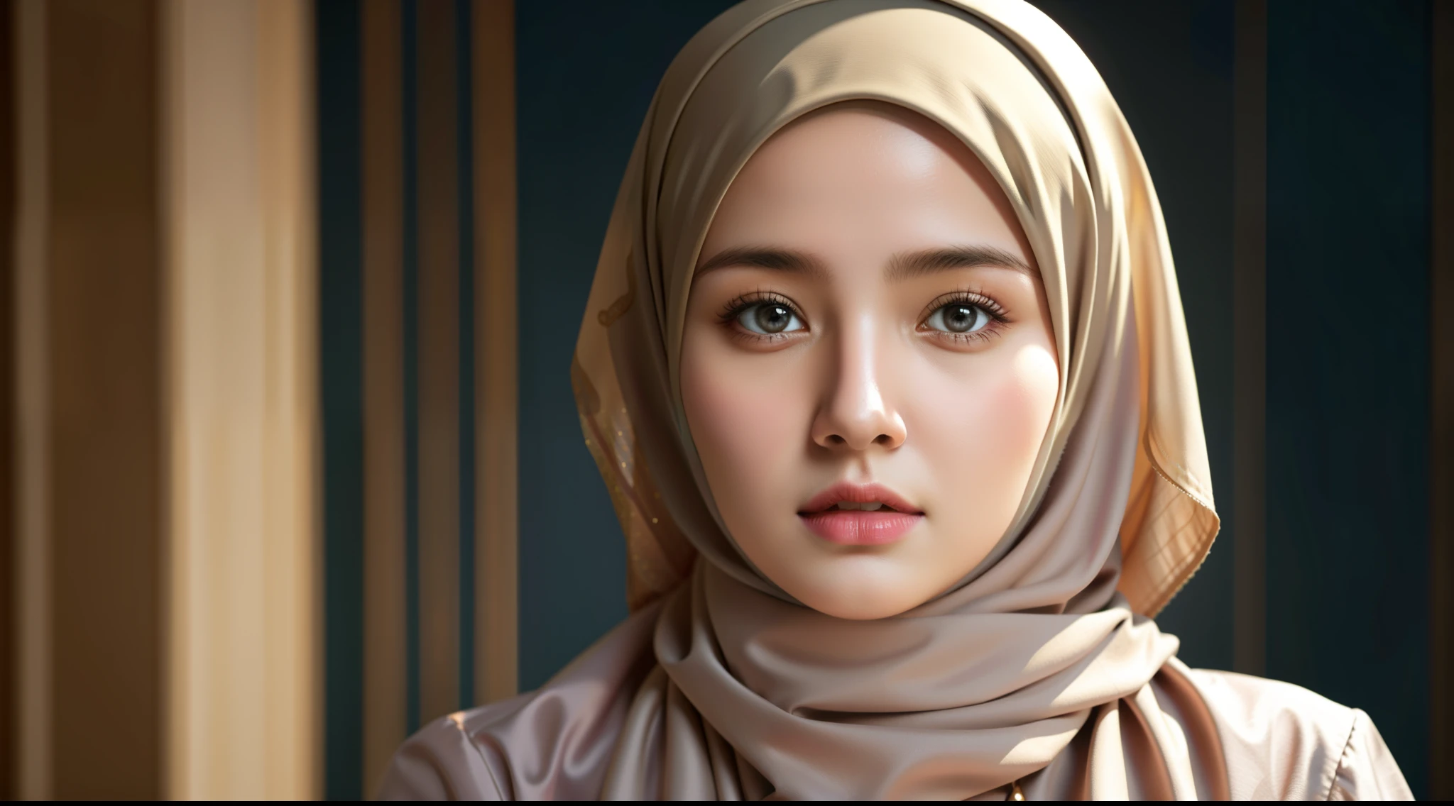 best quality, masterpiece, highres, (moslem female dress:1.4), necklace, Beautiful face, (upon body:1.37), tyndall effect, photorealistic, dark studio, rim lighting, two tone lighting, 8k uhd, dslr, soft lighting, high quality, volumetric lighting, candid, Photograph, high resolution, 4k, 8k, Bokeh, (hyperrealistic girl), (illustration), (high resolution), (extremely detailed), (best illustration), (beautiful detailed eyes), (best quality), (ultra-detailed), (masterpiece), (wallpaper), (photorealistic), (natural light), (rim lighting), (detailed face), (high detailed realistic skin texture), (anatomically correct), (solo), (1 girl), (heterochromic eyes), (detailed eyes), (sparkling eyes), (long legs), (dynamic pose), (concentrated expression), (wearing hijab:1.4), (moslem headscarf:1.37), reading glasses.