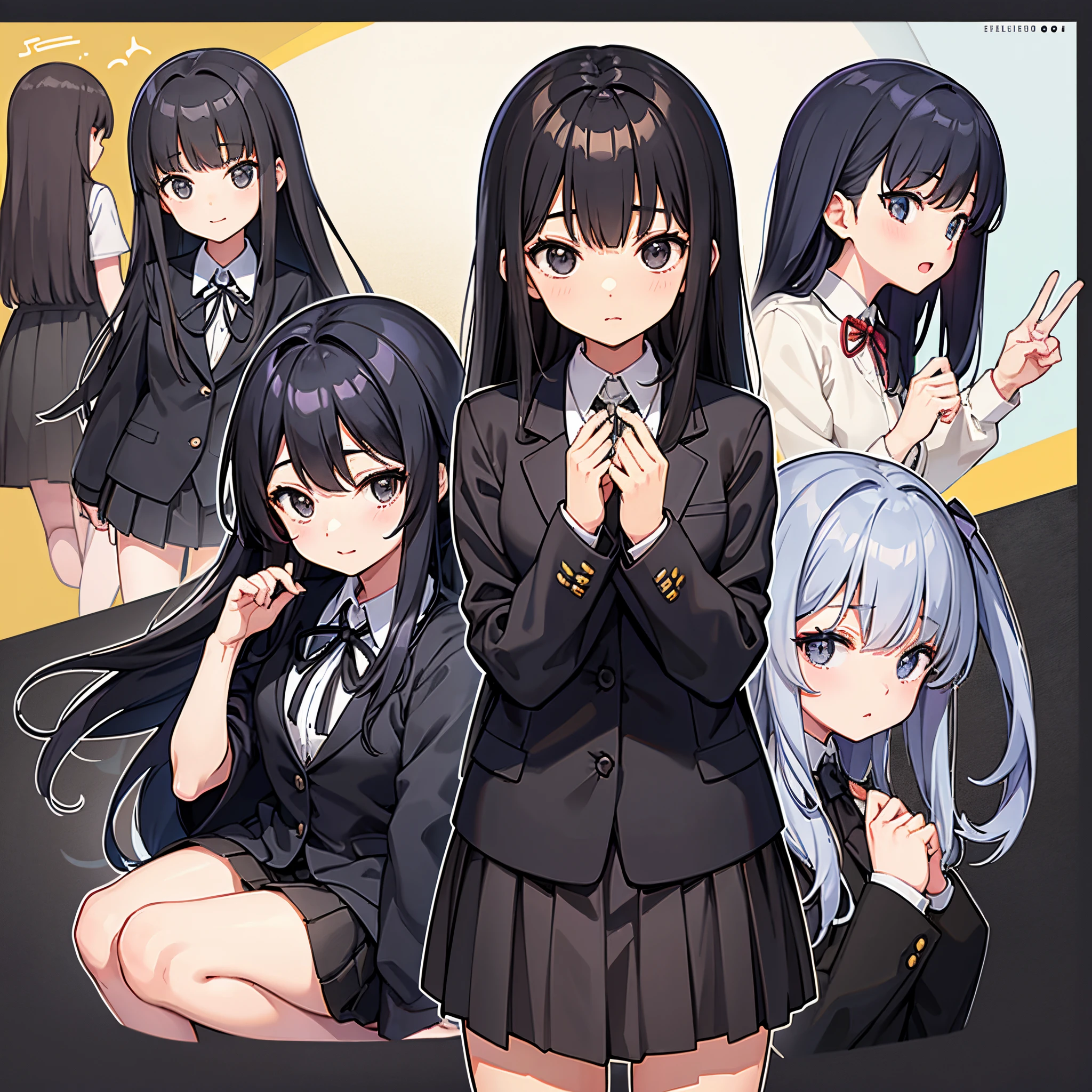 Long Black Hair、Black eyes、Students of the Magic School、校服、、jaket、Striped ribbon on the chest、One