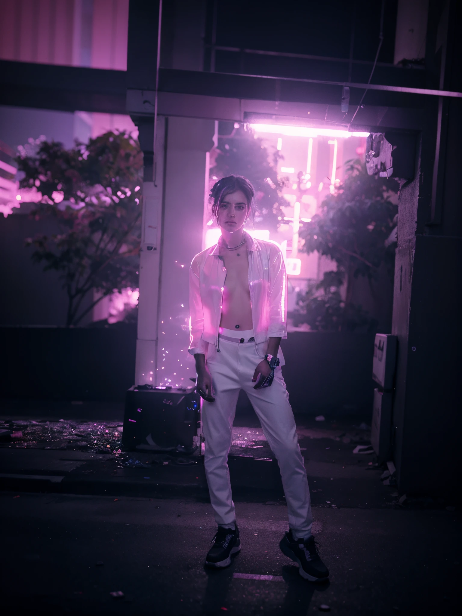 Change background cyberpunk ultra realistic clear face neon effect