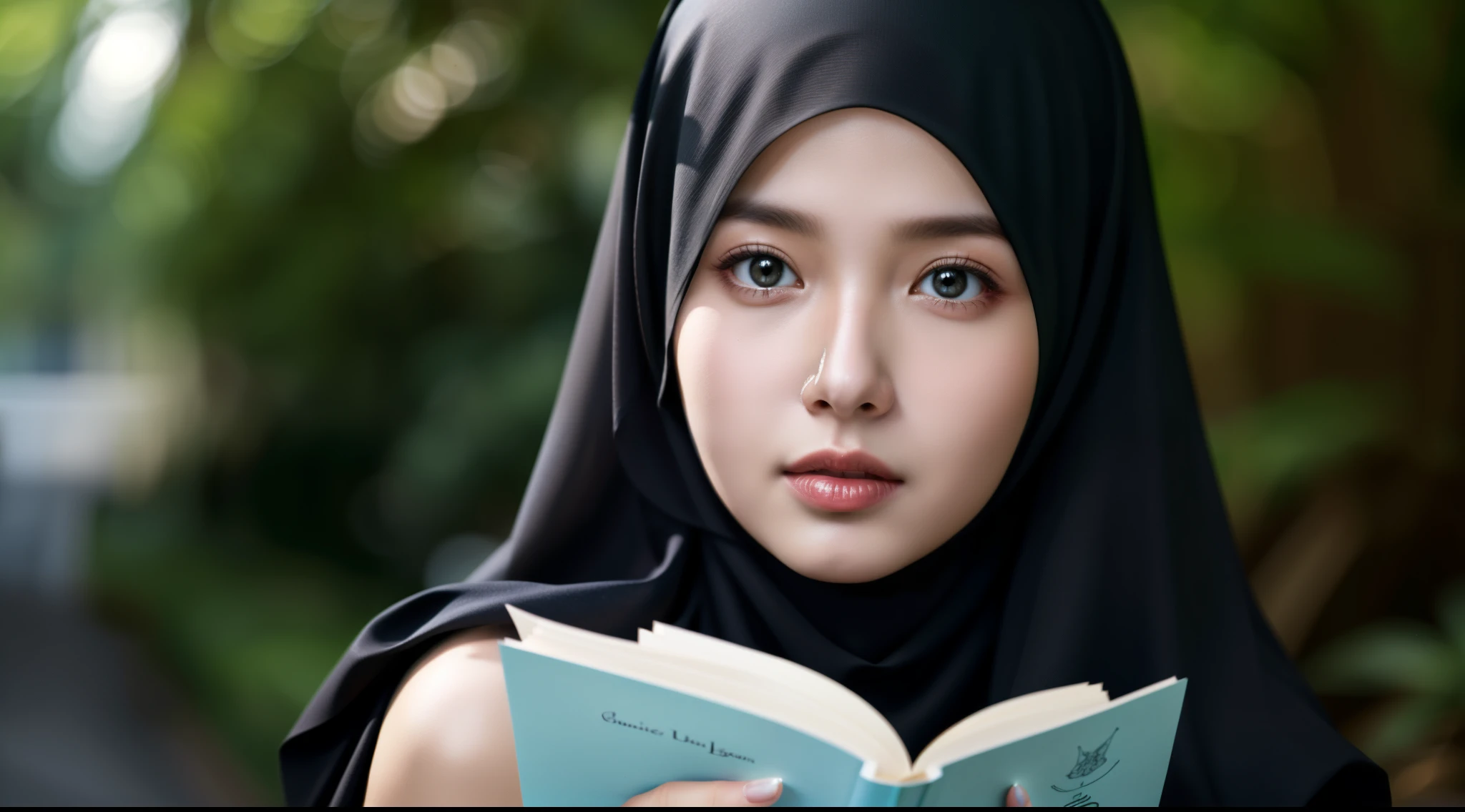best quality, masterpiece, highres, (moslem female dress:1.4), necklace, Beautiful face, (upon body:1.37), tyndall effect, photorealistic, dark studio, rim lighting, two tone lighting, 8k uhd, dslr, soft lighting, high quality, volumetric lighting, candid, Photograph, high resolution, 4k, 8k, Bokeh, (hyperrealistic girl), (illustration), (high resolution), (extremely detailed), (best illustration), (beautiful detailed eyes), (best quality), (ultra-detailed), (masterpiece), (wallpaper), (photorealistic), (natural light), (rim lighting), (detailed face), (high detailed realistic skin texture), (anatomically correct), (solo), (1 girl), (heterochromic eyes), (detailed eyes), (sparkling eyes), (long legs), (dynamic pose), (concentrated expression), (wearing hijab:1.4), (moslem headscarf:1.37), reading glasses.