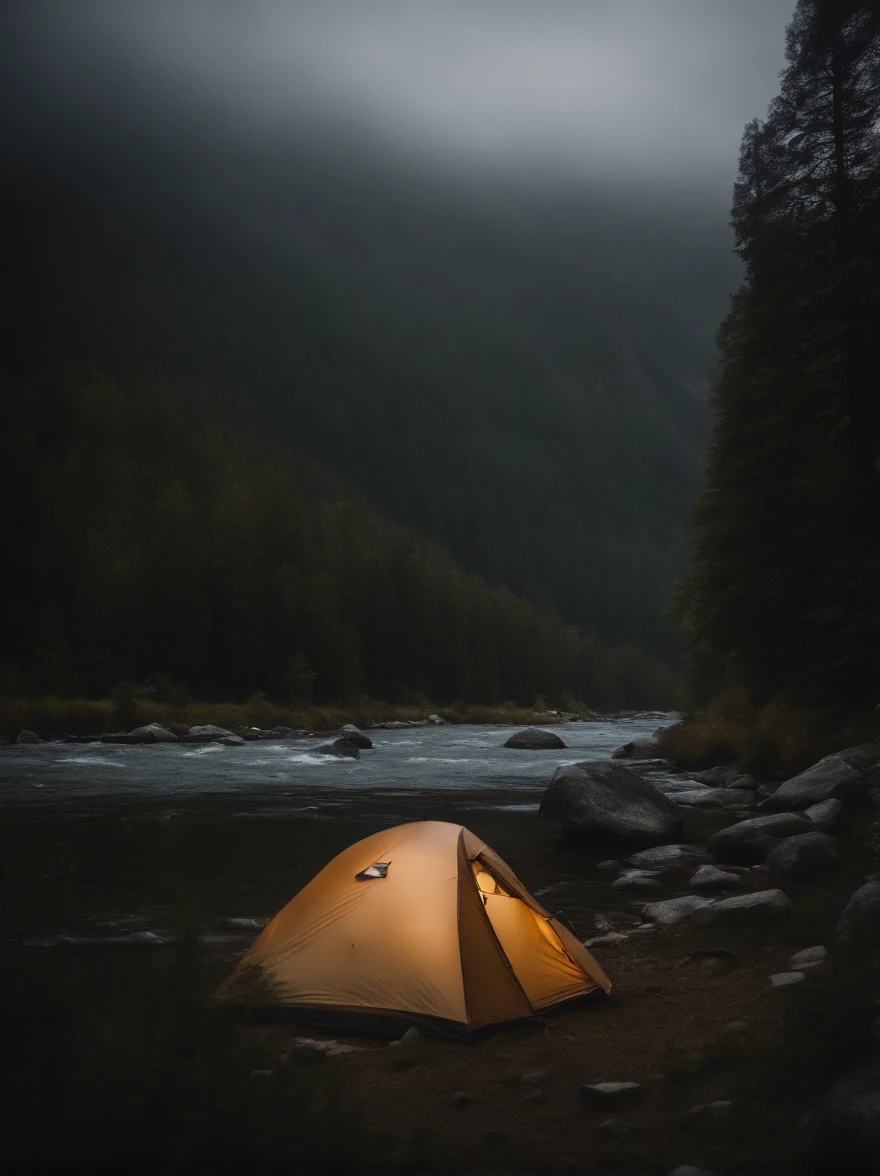 Camping in places with rivers and mountains on rainy days