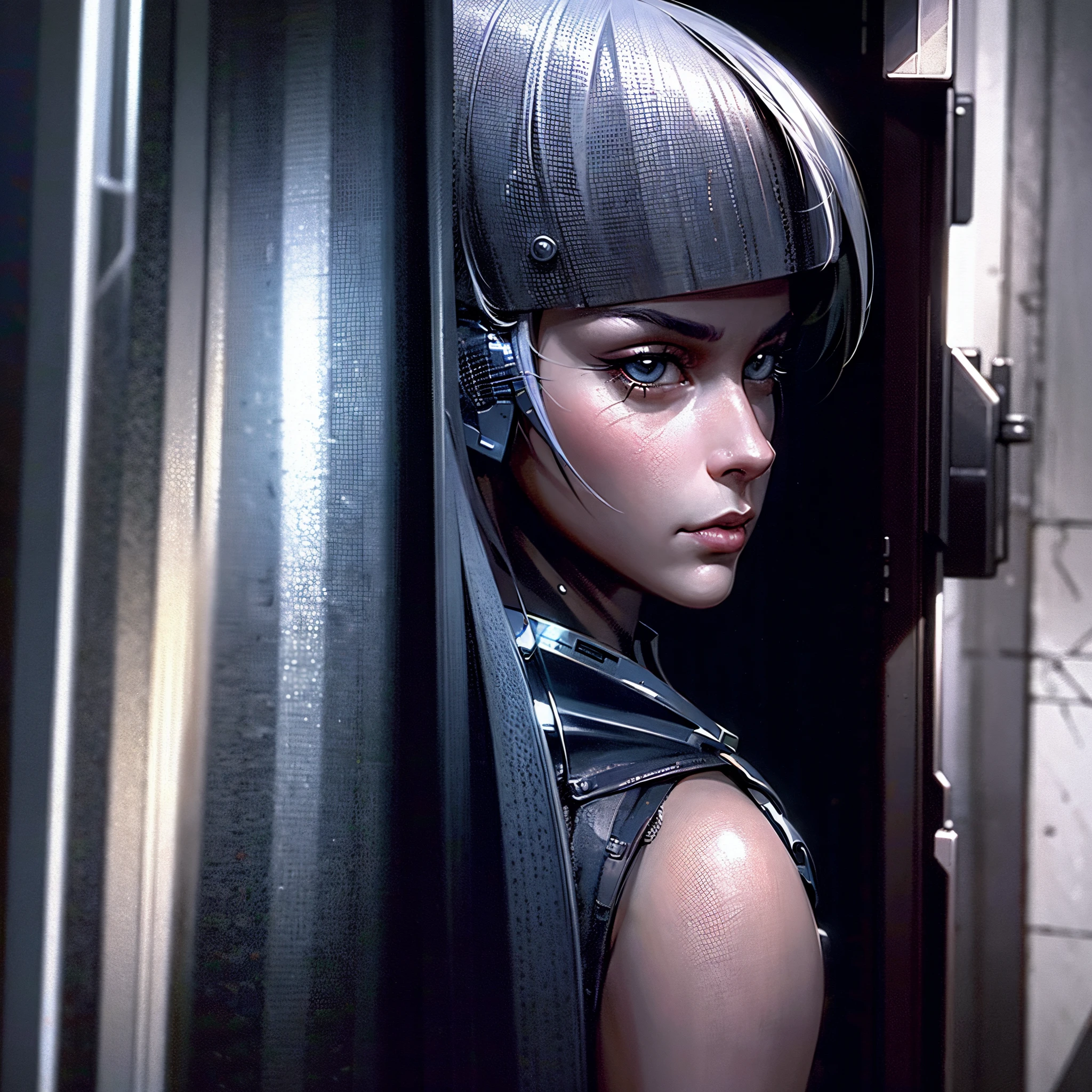 a beautiful cyberpunk ninja warrior cyborg woman beautiful armored armor in a realistic and ultra detailed 8k futuristic city