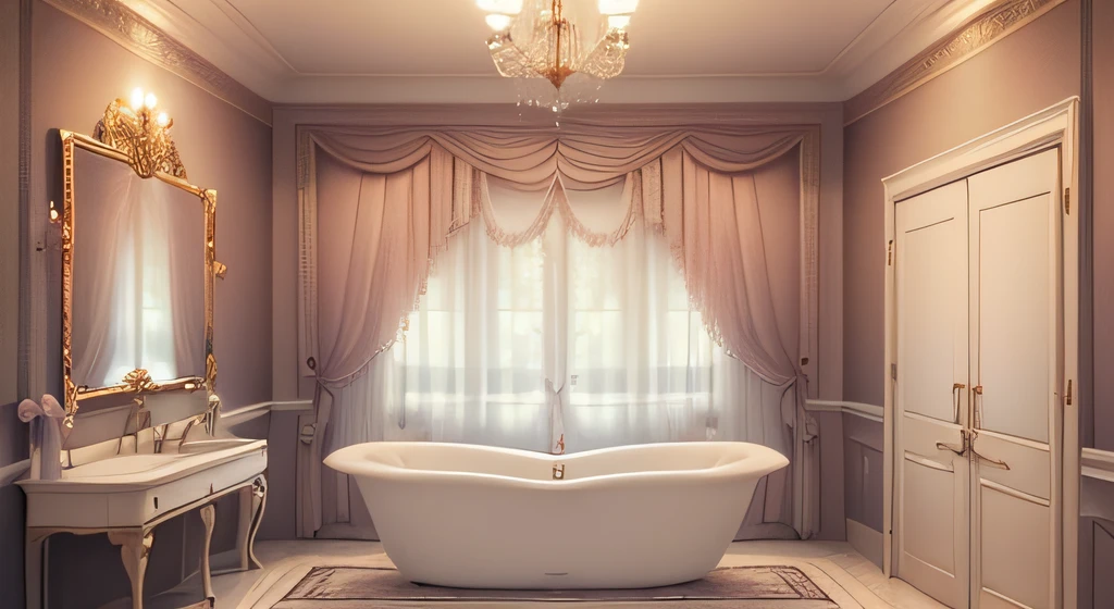 ((visual novel background)) ((Visual novel illustration))，European style room，Premium bathtub，Tinas，luxury room，Superior laundry room, toilet room, 浴室， ((Best quality)), ((tmasterpiece)), (Detailed pubic hair), No lighting，Tinas，hand washing station，mirrors，detailed furniture，