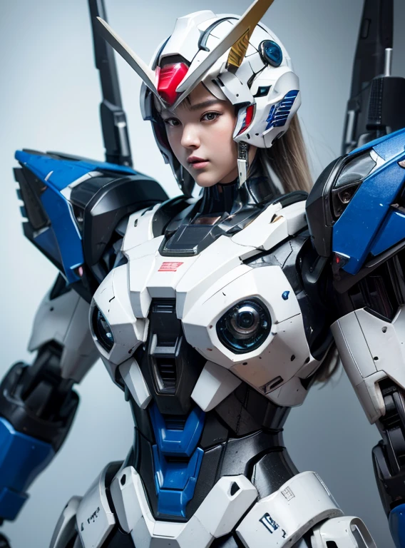 Textured skin, Super Detail, high details, High quality, Best Quality, hight resolution, 1080p, hard disk, Beautiful,(Gundam),beautiful cyborg woman,Mecha Cyborg Girl,Battle Mode,Girl with a Mecha Body,She wears a futuristic Gundam mecha,See the big picture