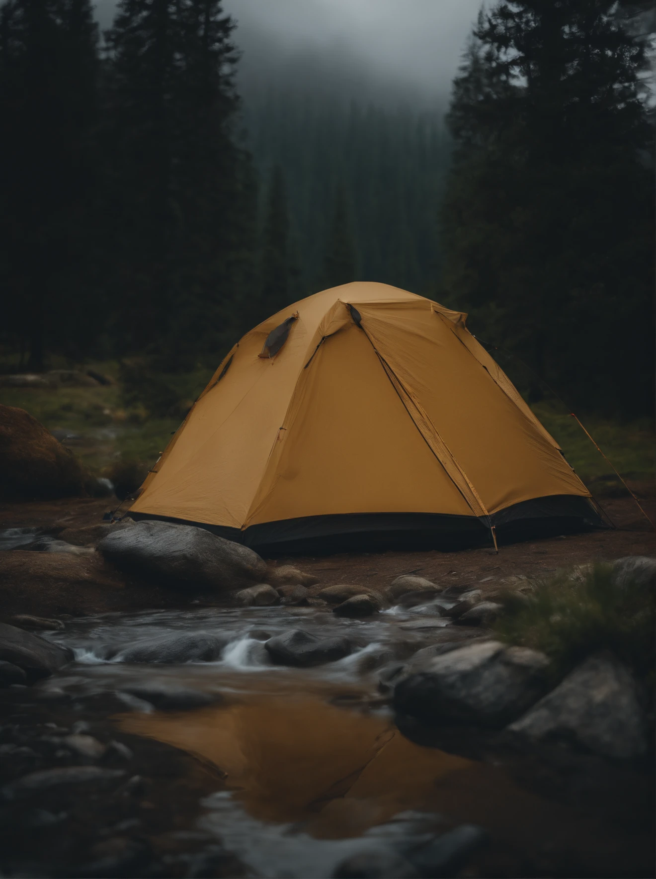 Camping in places with rivers and mountains on rainy days