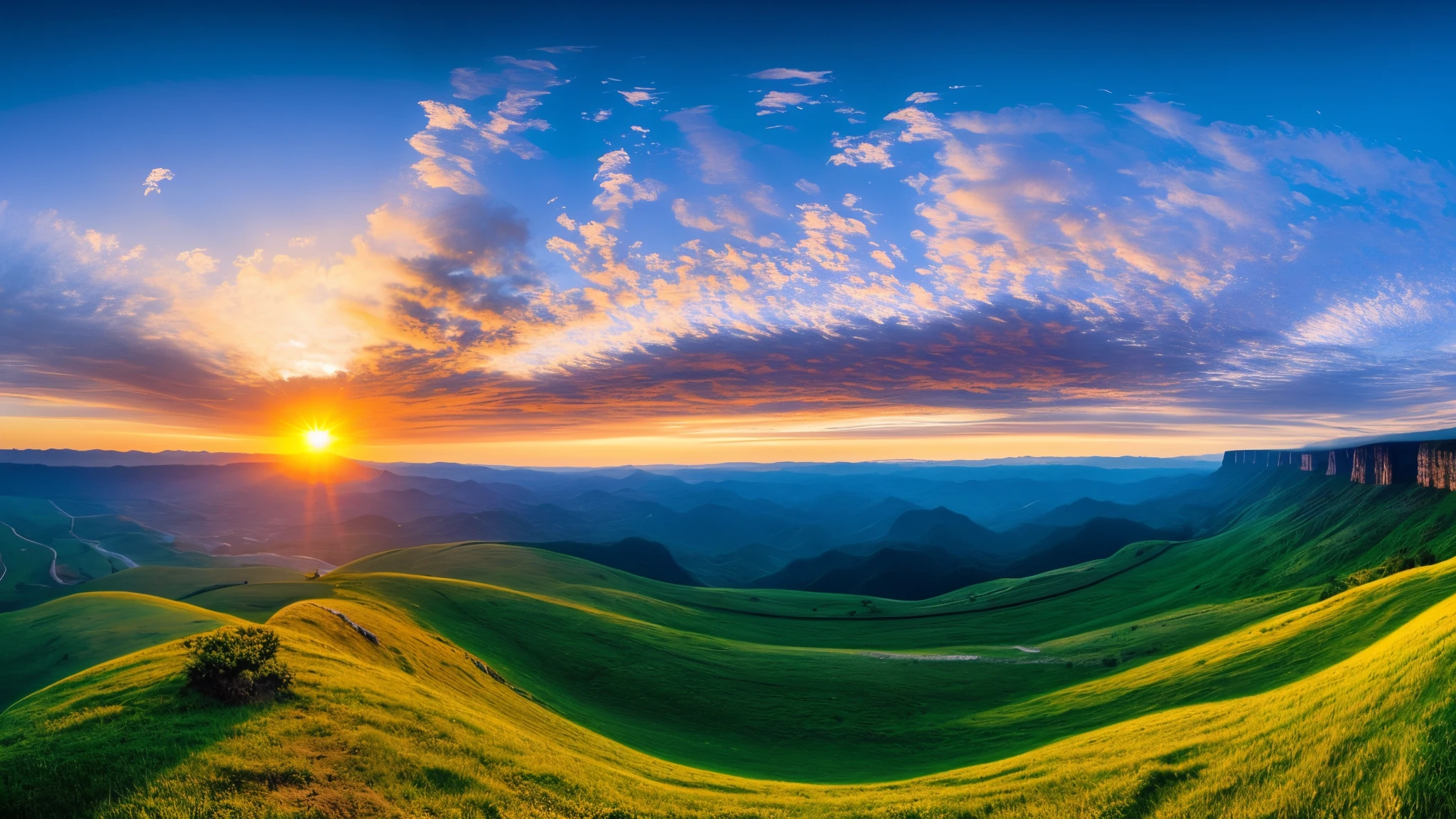 (Sun set:1.2), panoramic view, expansive landscape, vast sky, endless horizon, sweeping clouds, distant mountains, open field, infinite possibilities, grand scale, immersive experience, breathtaking beauty, awe-inspiring, epic scenery, boundless freedom, vastness of nature, breathtaking perspective