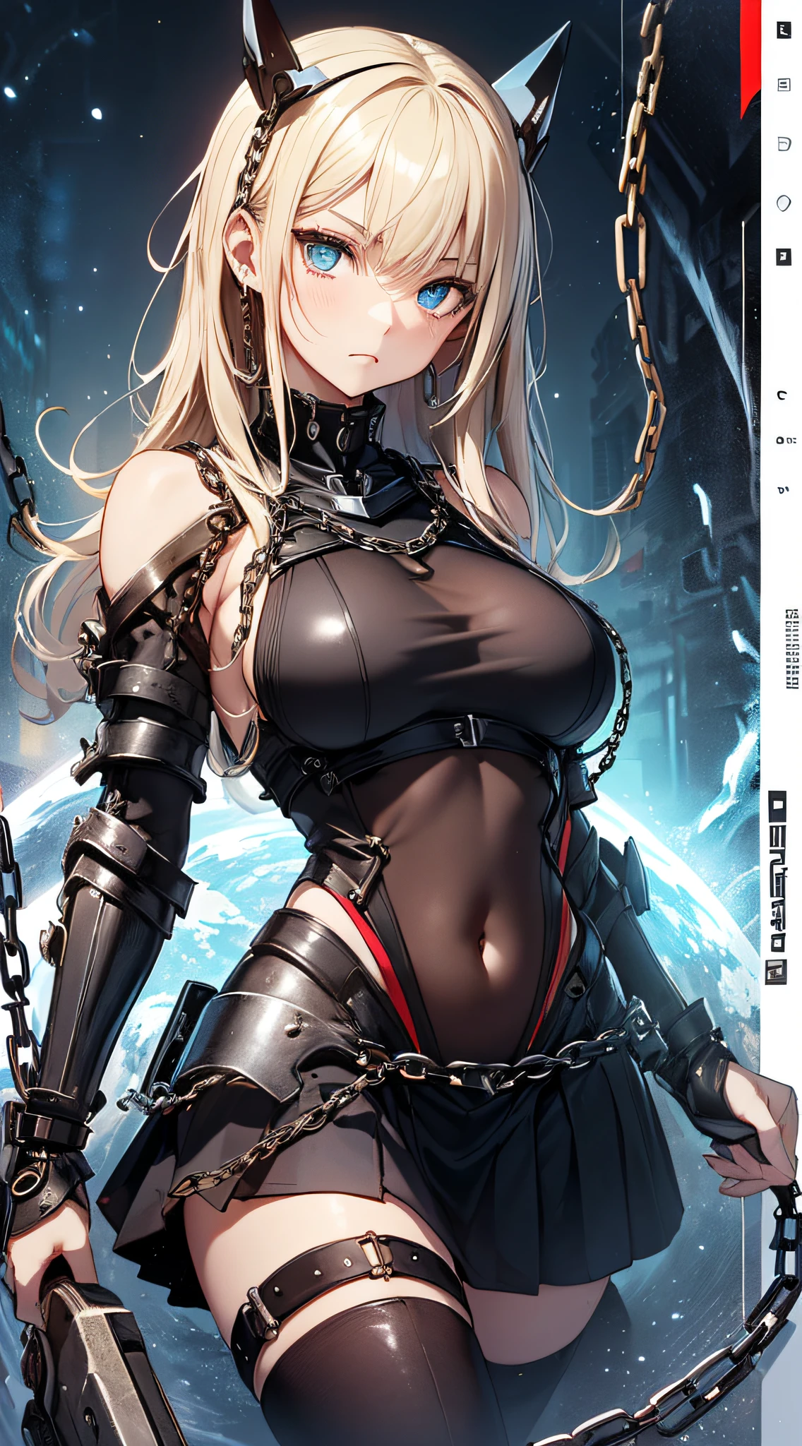 sensual, long blonde hair, thick thighs, 8K, 4K, highest quality, High resolution:1.2), cute anime face, noise reduction, shining blue eyes, gentle smile, kind eyes、toned abdominal muscles, muscular arms, muscular legs,  young face, anime eyes, (((big breasts、Breasts that are about to burst)))、(((Bondage style)))、(((Rear view、Turning around、emphasize the buttocks)))