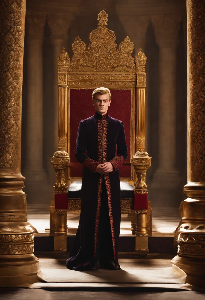 A video of Joffrey commanding his subjects to kneel before him.,Game of Thrones TV series,Joffrey Baratheon, a character from “Game of Thrones,” presents with the fair-haired, aristocratic looks typical of the Lannister lineage, often displaying a smug, self-satisfied expression that mirrors his entitled demeanor. His youthful appearance is contrasted by a cold, sneering countenance, and he is usually adorned in lavish, regal attire befitting his status as a prince and later a king., male