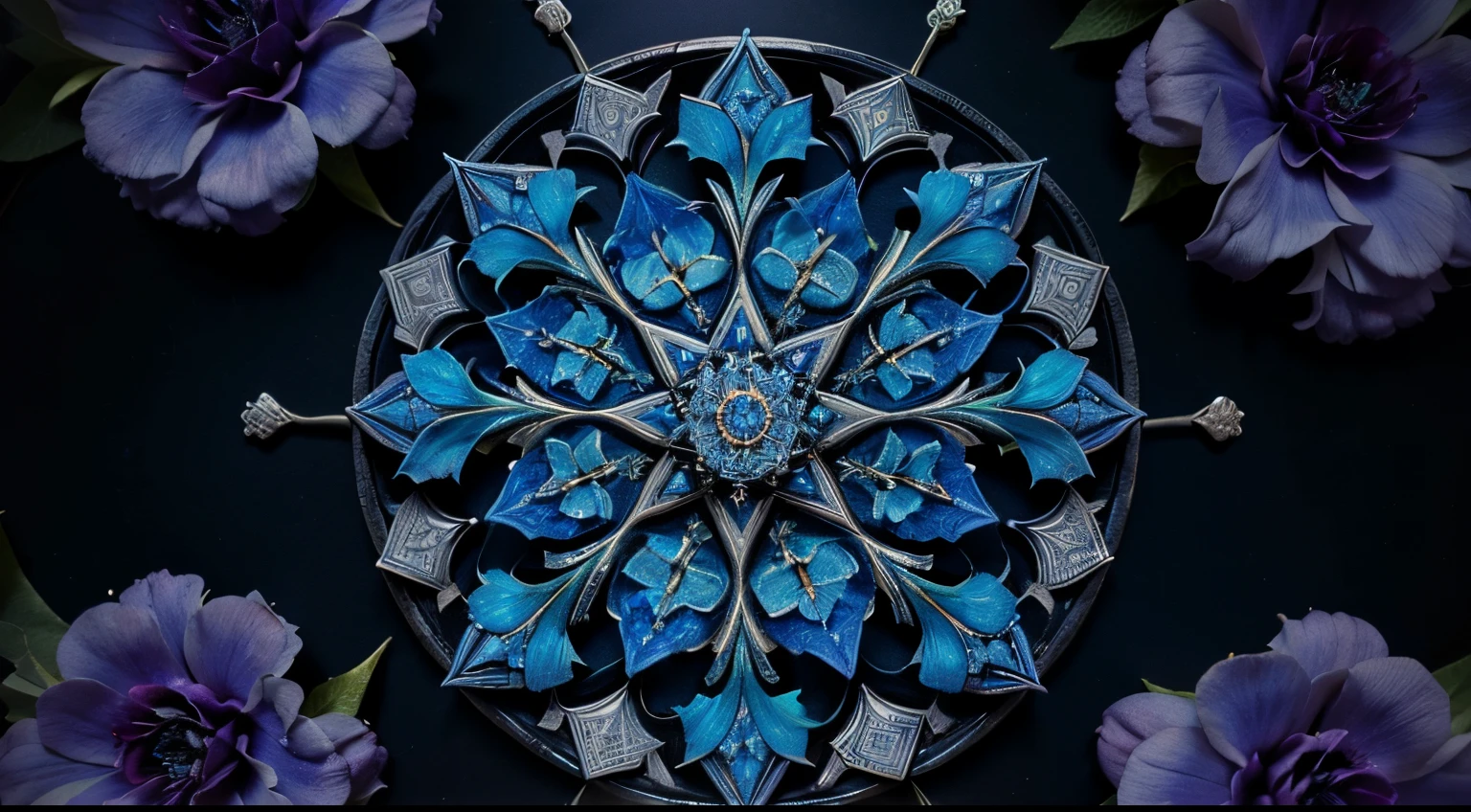 Background blue, blue flowers, witchcraft, Dark Fantasy,NOhumans, tarot card, a Mandala