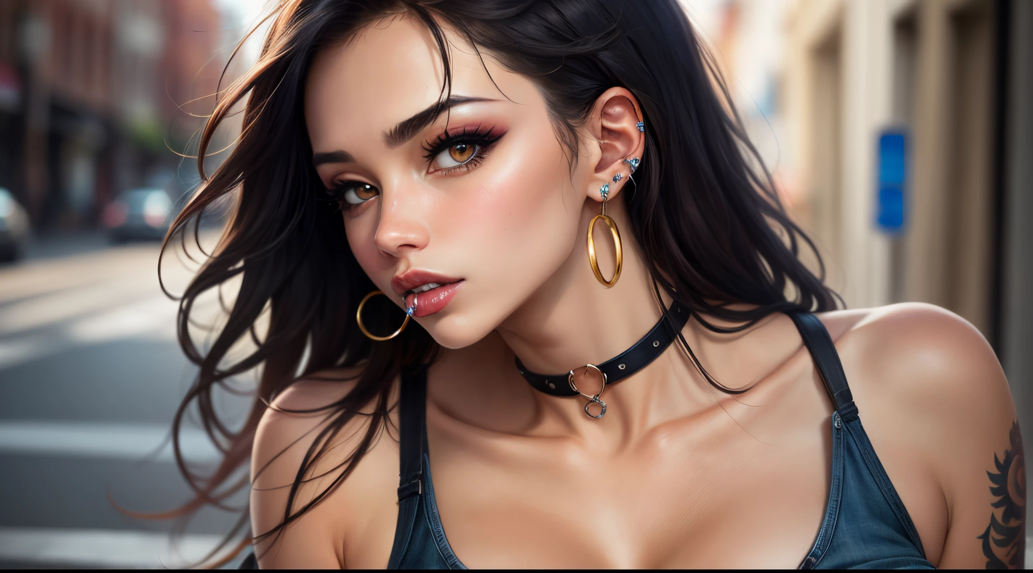 arafed woman with a cigarette in her mouth and a tattoo on her face, Soft Devil Queen Madison Beer, cigarette in mouth, Wearing a choker, lips on cigarette, kiko mizuhara, cigarette, Portrait of Sophie Mudd, She&#39;s like a mix of Grimes, 黒いWearing a choker, with a cigarette in its mouth, cigarettes, Looks like a blend of Grimes