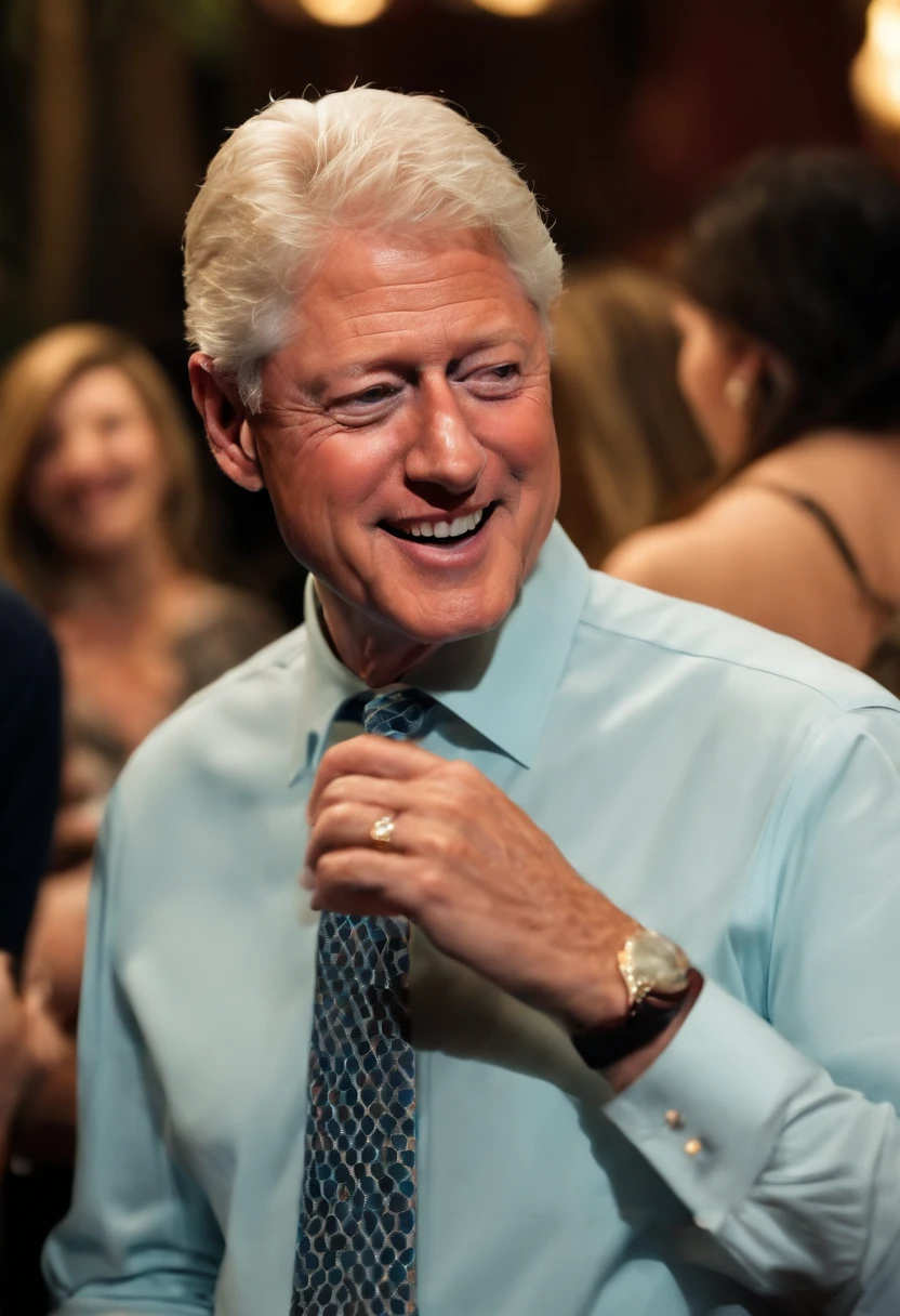 A photo of Horny Clinton attempting to chat up a group of young women at a speed dating event.,original,Looks like Bill Clinton, male