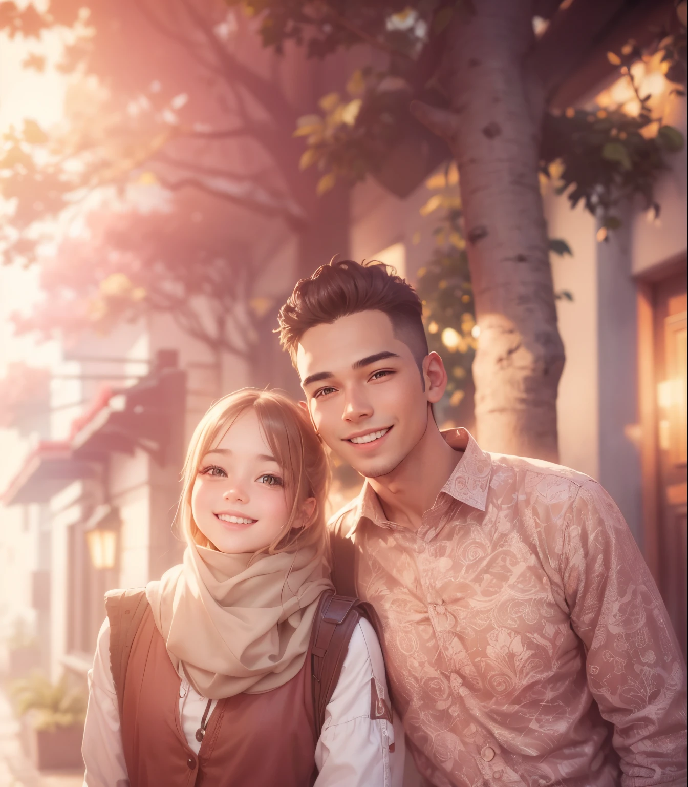 A cute girl and boy,shining and smiling face,realistic face,8k
