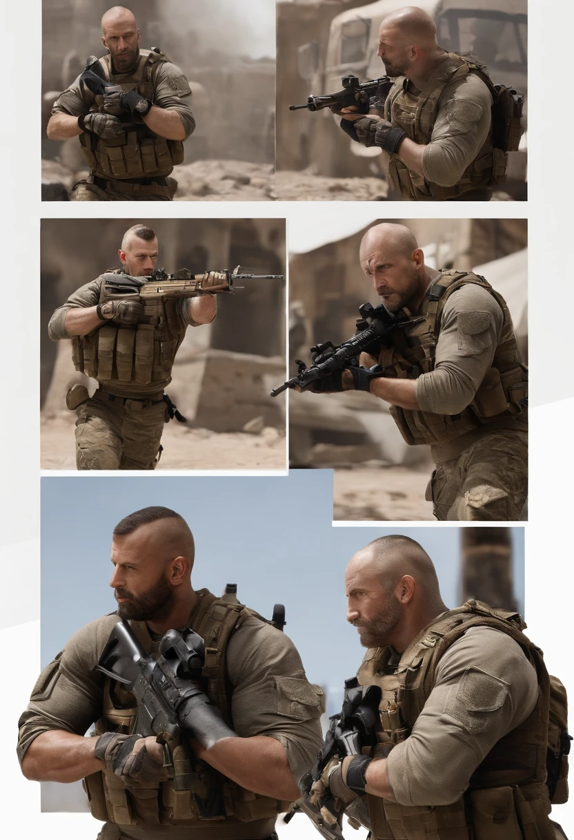 An image of SGT Johnny 'Soap' MacTavish leading a close quarters combat training session for Task Force 141, demonstrating hand-to-hand combat techniques.,Call of Duty: Modern Warfare series,SGT Johnny "Soap" MacTavish is famously portrayed by Neil Ellice, with blue eyes, a short buzzcut Mohawk haircut (Widows peak hairline), and a short beard. His jawline is defined, and his ears are a bit smaller than the average human male. , male
