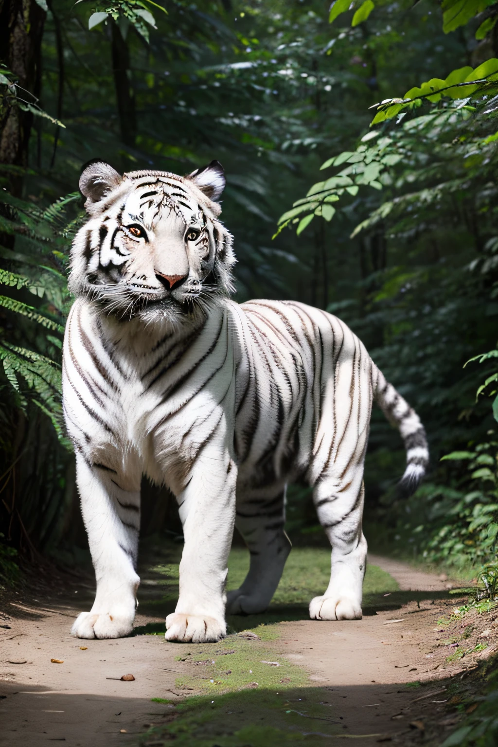 Beauty and White Tiger，in woods，4K Ultra HD, 超高分辨率, (realistically: 1.4), Best quality，tmasterpiece，（pastel colour：1.2）