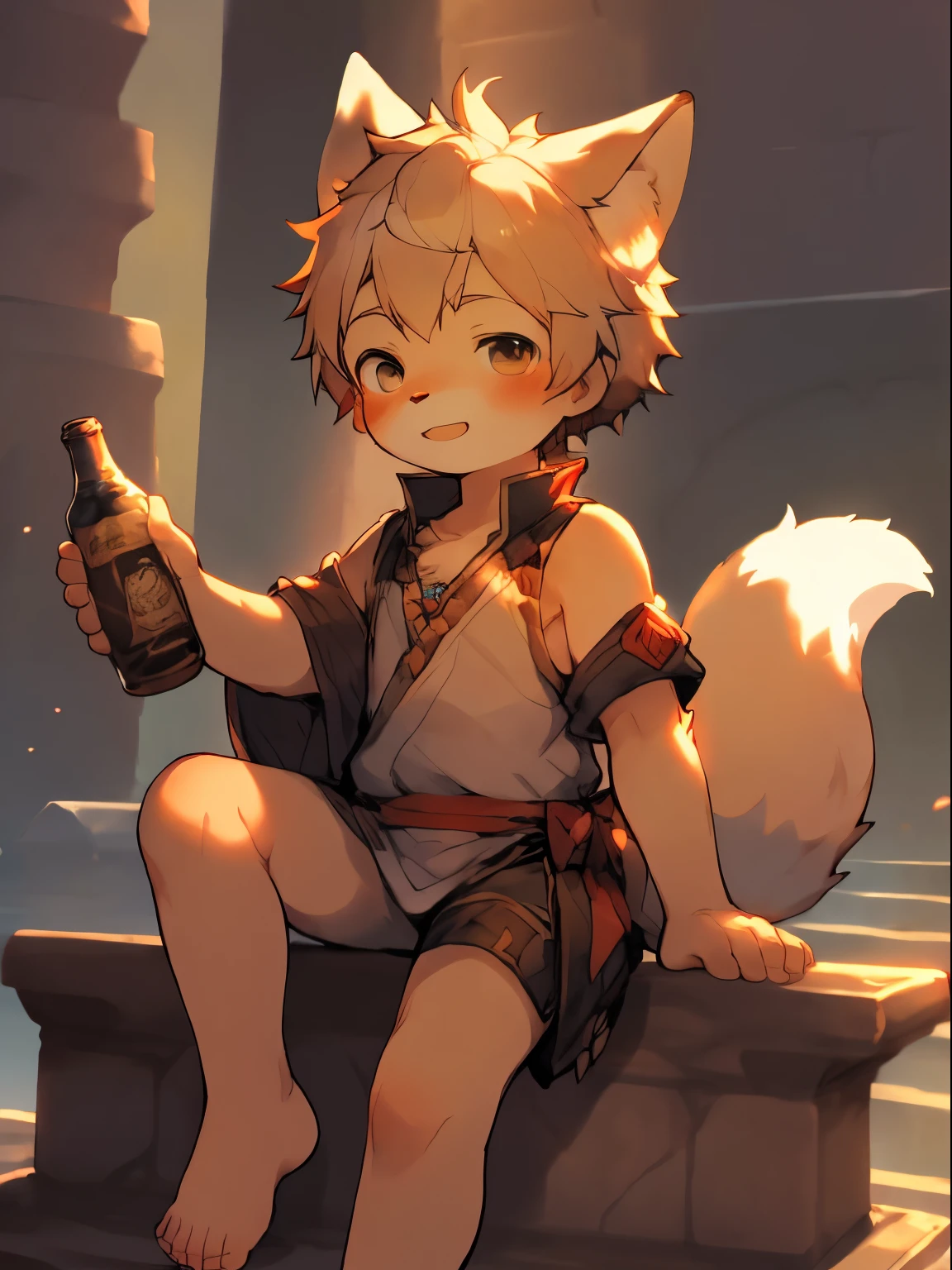 a boy sitting on a throne，fell on the throne，in the castle， Cute and detailed digital art, Very very beautiful furry art, Detailed fanart, high-quality wallpaper, Wearing aristocratic clothing, furry fantasy art, Popular topics on artstation pixiv, High-quality fanart, Human fox, cute fox（toddlers，boy face, boy，male people，Sit Pose，Drunk，Half-naked，Slightly drunk，hazy eyes，Drooling，），author：Pino Deheni, Crab clams, milkytiger1145, Dagasi, Sam，