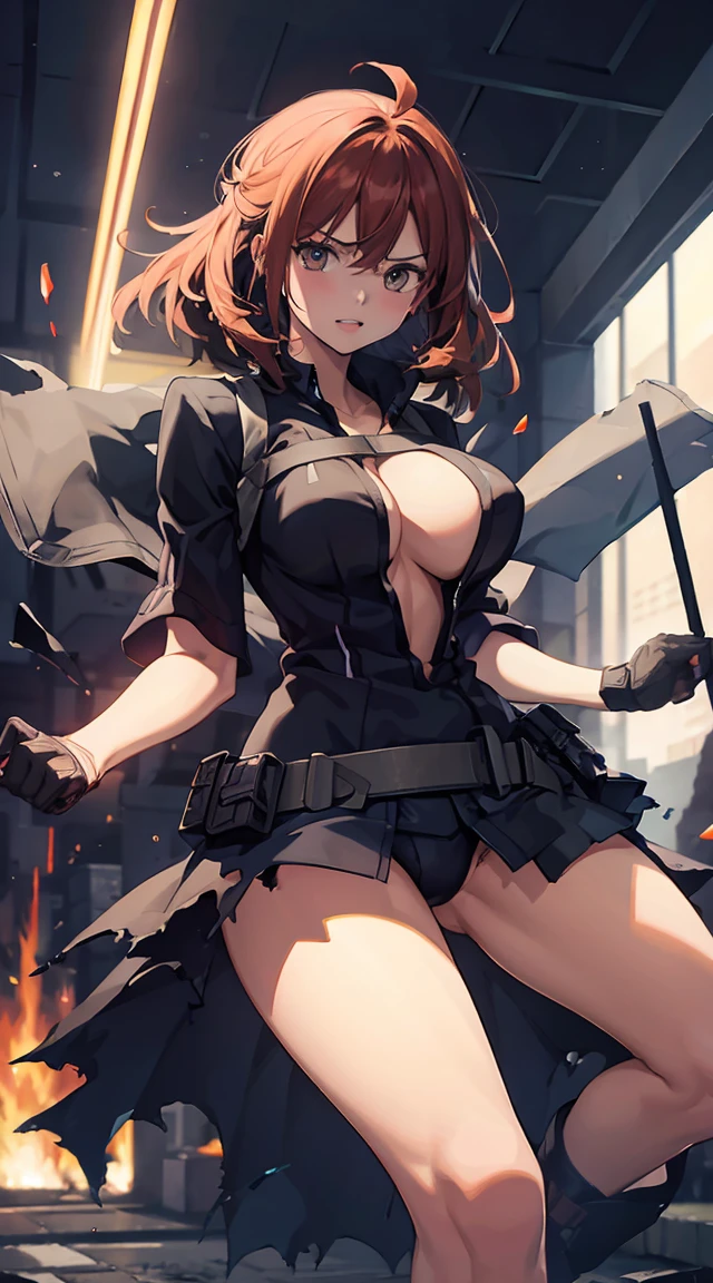 Best quality,big ,(defeated battle scene),torn clothes