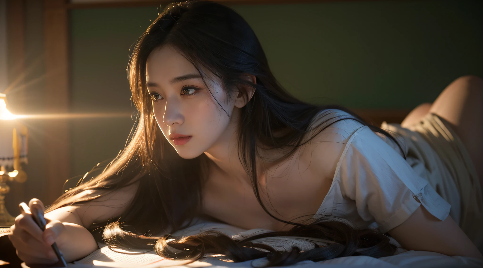 nsfw,(RAW photo, best quality),(realistic, photo-realistic:1.3),best quality,highly detailed,masterpiece,ultra-detailed,illustration,1girl,upper_body,dynamic angle,world masterpiece theater,messy_long_hair,best quality,extremely detailed CG unity 8k wallpaper,ink,Amazing,cinematic lighting,lens_flare,dunhuang_style,