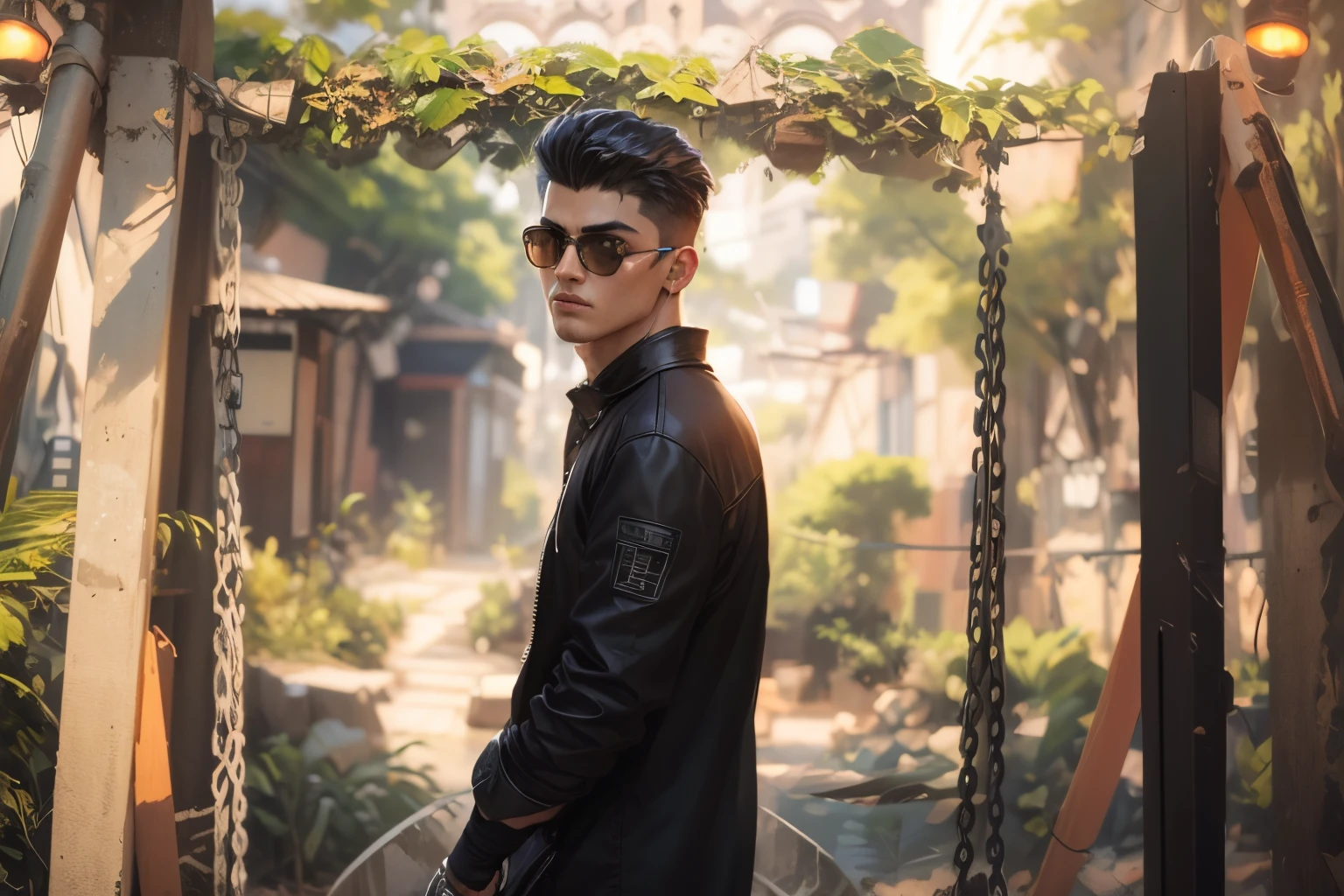 Change beground cyberpunk handsome boy realistic face
