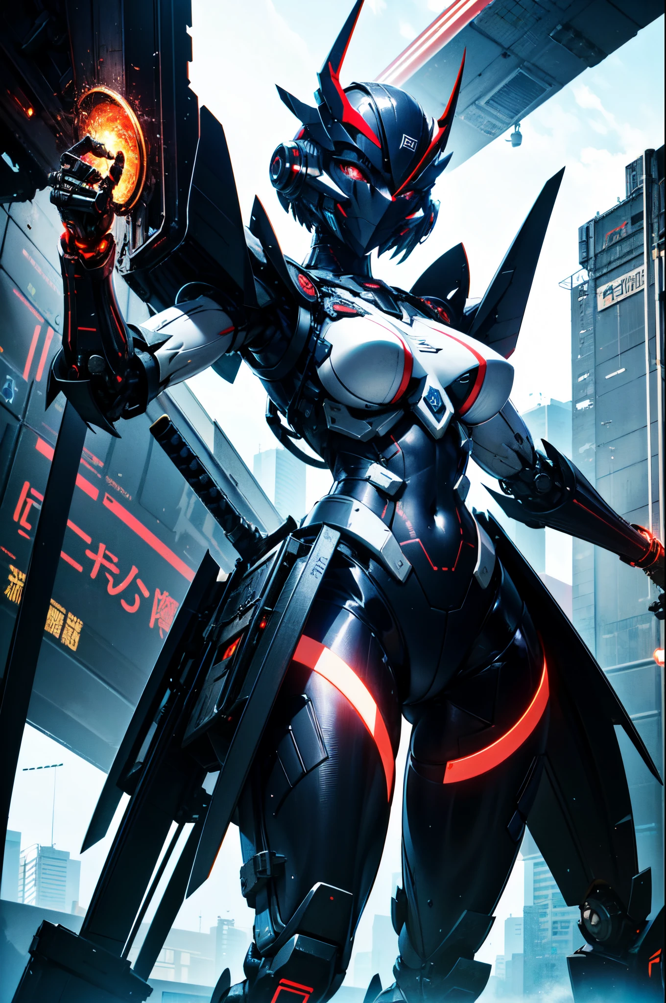Best quality, Anime style, mantis, TV headed, gigantic belly, long legs, looking straight, red eyes, blue fur, outdoors, midnight, menacing eyes, robotic, futuristic background, dead bodies all around. 