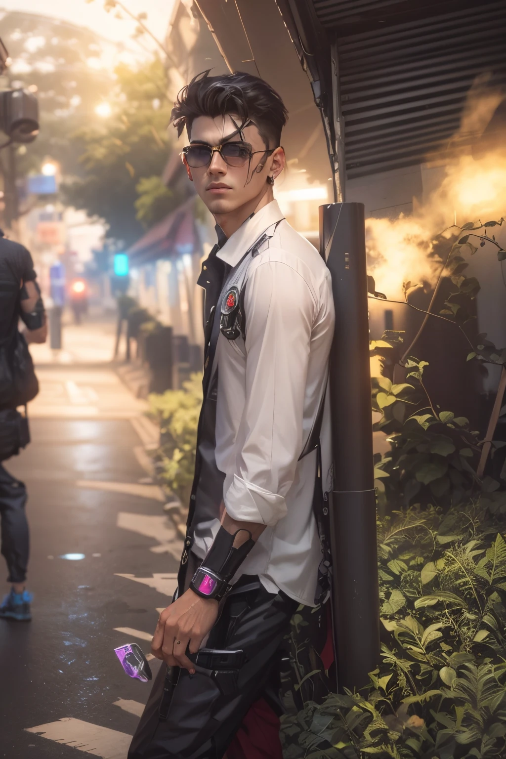 Change background cyberpunk handsome boy realistic face