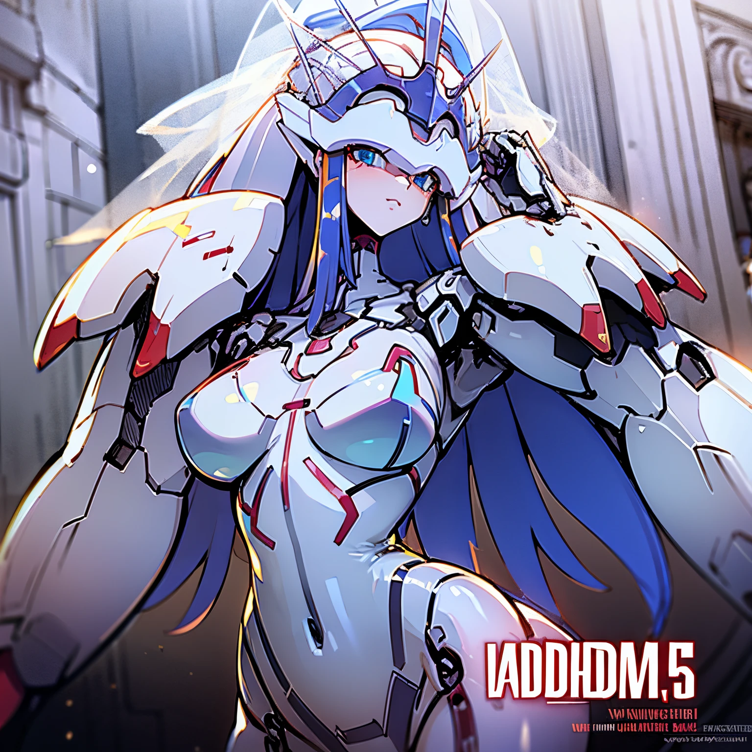 Blue mech girl，The Queen's Crown，white wedding gown，the bride， The details of the face are perfect，white wedding gown，Clean design，Epic Instagram，warrior queen armor，wedding gown，contours，Hyper-detailed intricate details，unreal-engine，Complicated details，Boot picture，fantasy concept art，darling on franxx ,mecha girl，pilotsuit,，the bride,The beautiful , biomechanical oppai、Whole body diagram，A high resolution， Beutiful women， bodybuilding，Wonderful and magical， [[Slender fingers and hands：0.55]：：0.85]，（detail finger）