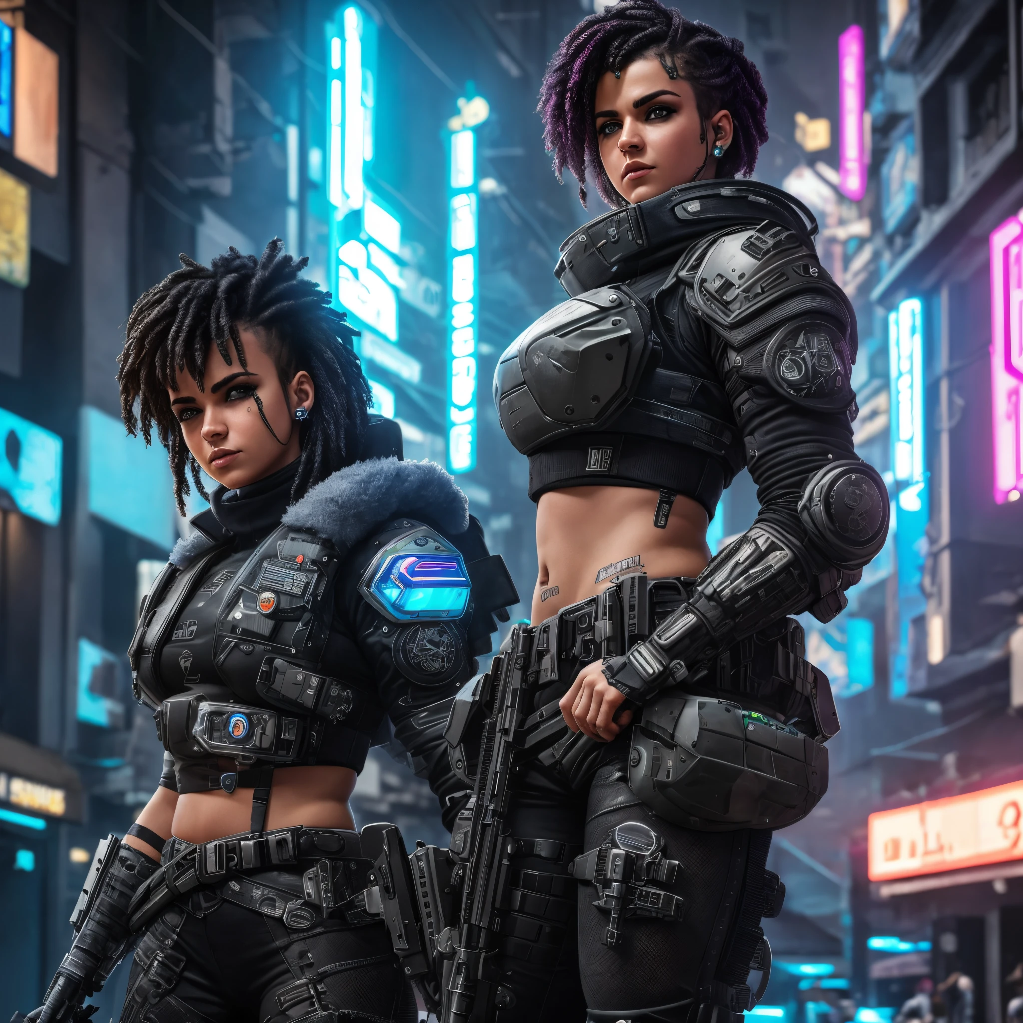 uma linda guerreira cyberpunk mulher ciborgue linda armadura blindada em uma cidade futurista de 8k realista e ultra detalhada