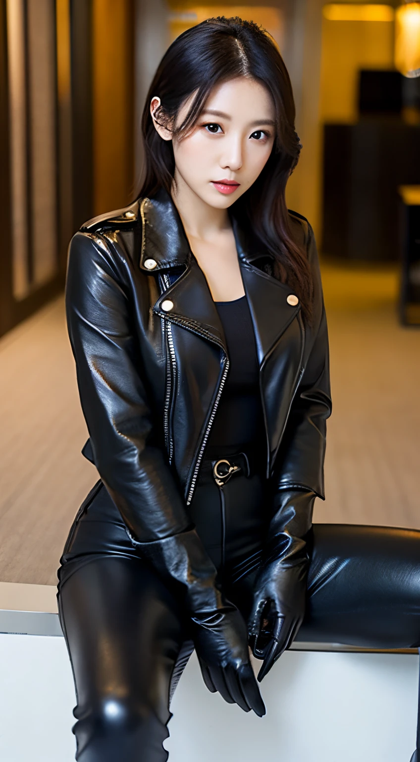 Black leather riders jacket, Office in the Dark, Black leather glove fingertips on both hands,Wearing black leather gloves,Sitting in a black leather chair、 Japan Female New Employees (Black leather gloves cover both hands) (The angle is sideways)、Black Leather Leather Pants,Black Leather Black Leather Pants,Black Leather Skinny Pants、Long black leather boots on both feet、Black Hair Ponytail ((She wears black leather gloves on her hands))Full body photo,Full Body Shot Full Body Full Body Leather Suit,☺If you turn in this direction。Wearing black leather gloves,Wearing black leather gloves,Wearing black leather gloves,Wearing black leather gloves,Wearing black leather gloves,Wearing black leather gloves,黒のレザーパンツが美しい😍黒のレザーパンツが美しい😍黒のレザーパンツが美しい😍全身ショット,Full body photo Black leather rider jacket