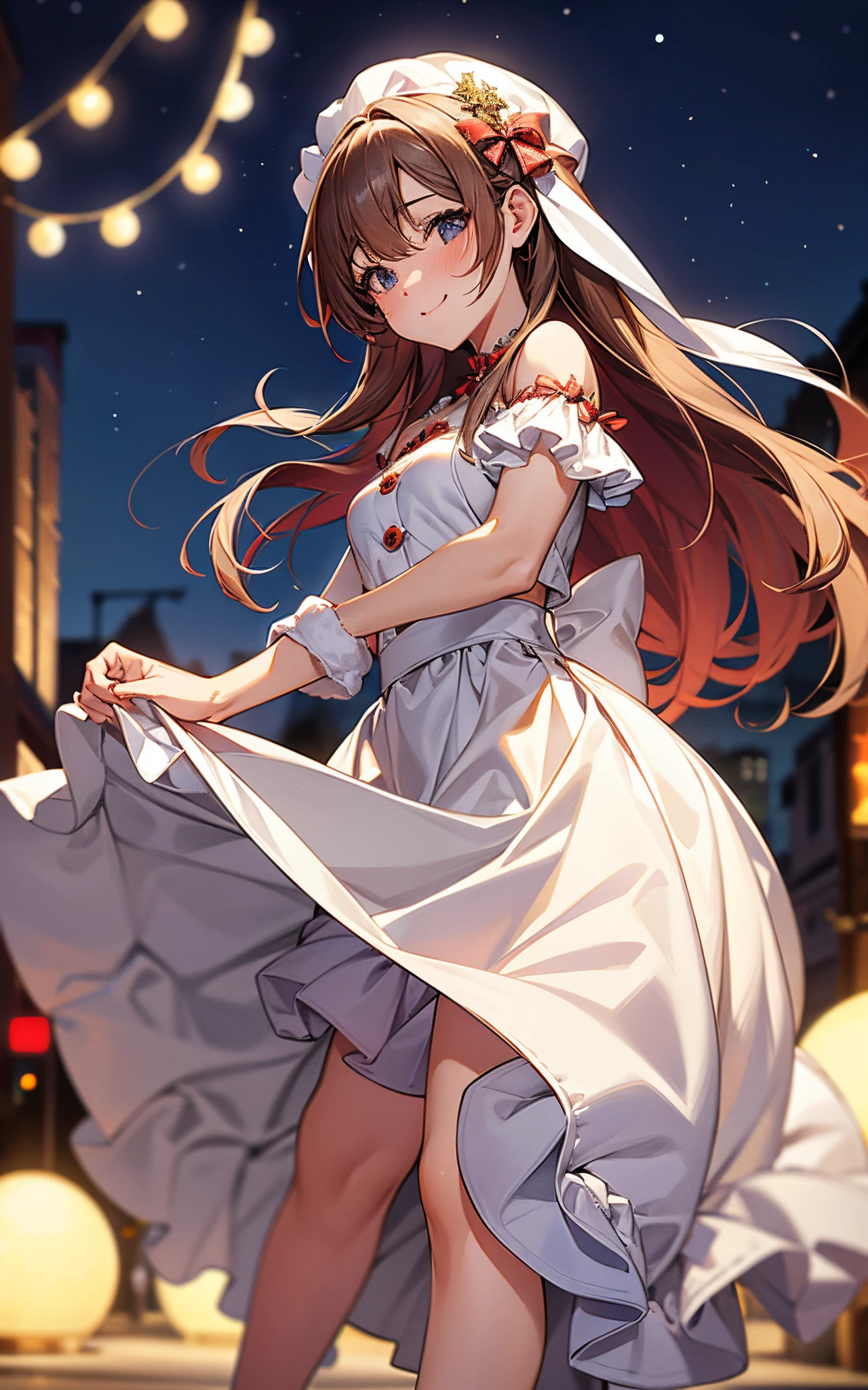 I walked down the street on a starry Christmas night with Santa&#39;s girlfriend, who was wearing a white costume full of frills.。she was cute and shy。It was a nice smile。her face came very close。she made a kissy face。