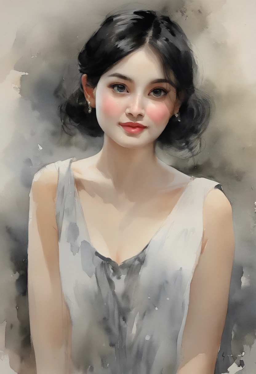 Heavy Oil Painting、A soothing munchkin with a cute expression (off nose:1.8) (low pointed nose:1.8), (wide nose:1.8), (nose ending downwards:1.8), (black deep eyes:2.0), (intense black hair:1.8), (soft, fine hair:1.8), (straight hair:1.8), little hair:1.9, thinning hair1.9