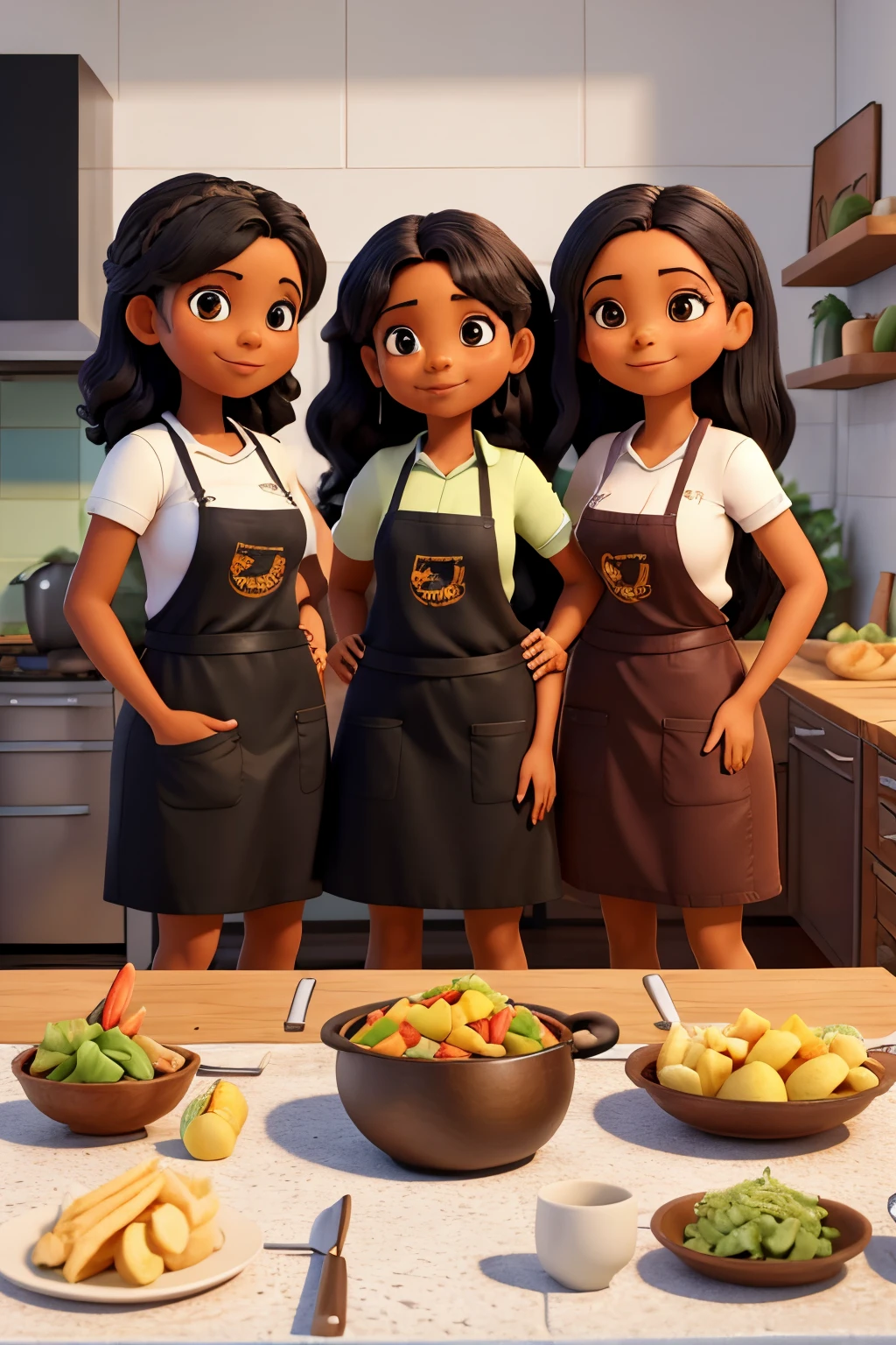 3 MULHERES morenas latinas negras NA COZINHA FAT, GORDINHAS, AVENTAL PRETA, CAMISETA CINZA, CABELO PRETO LISO CASTANHO ESCURO LISO , Are together, COZINHEIRAS, PANELAS E COMIDAS, PRATELEIRAS, FOOD KITCHEN, BUFFET
