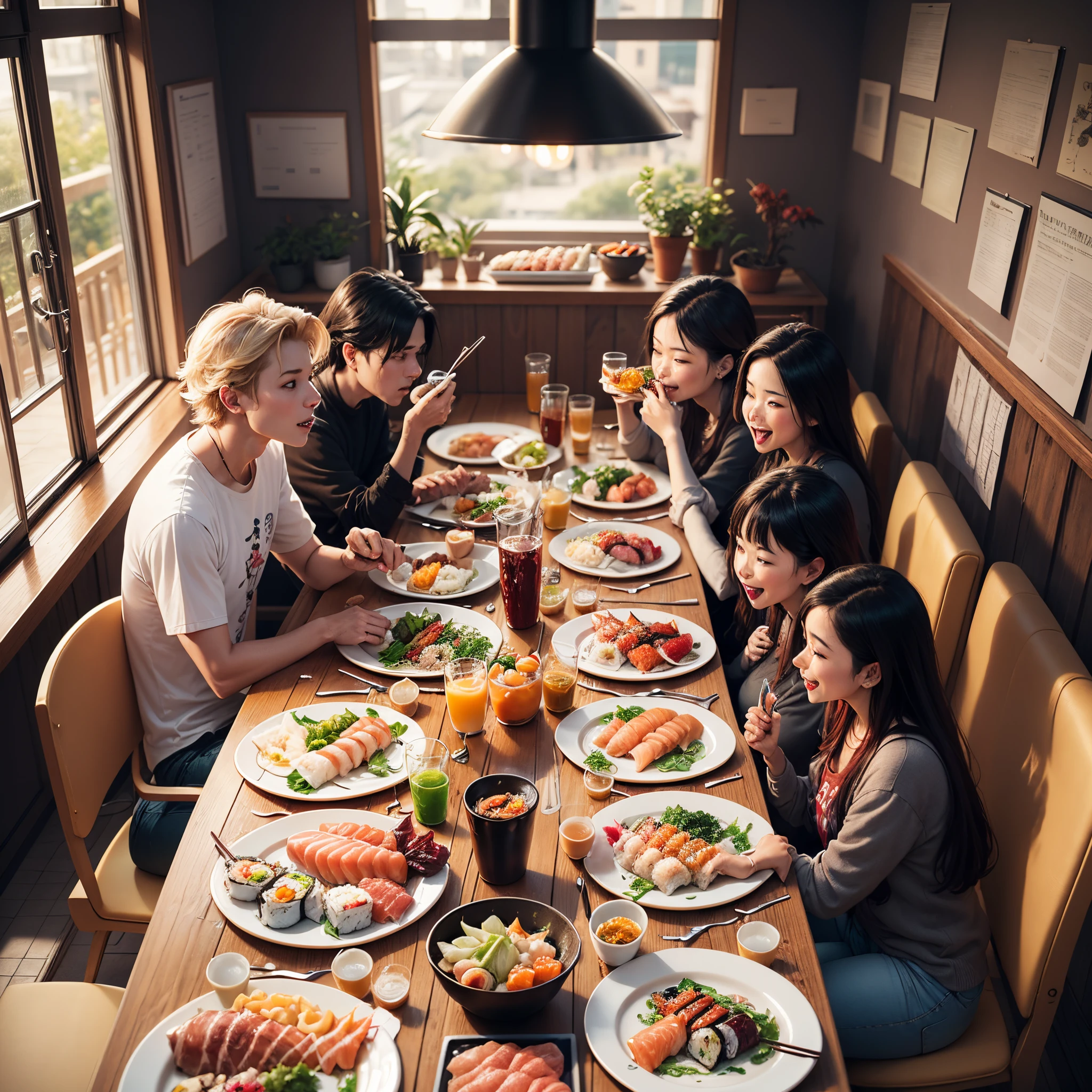 group of people eat sushi and enjoying --auto --s2