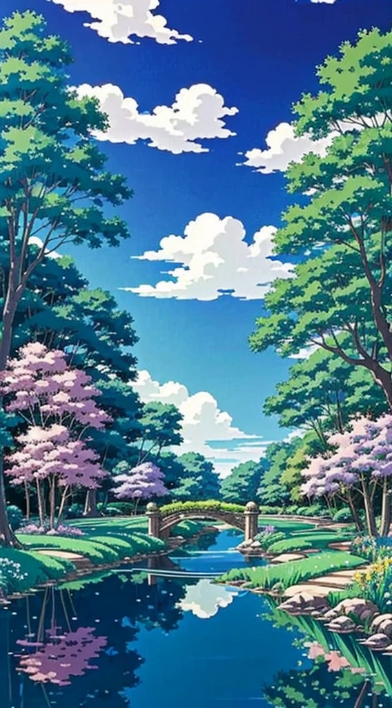Studio Ghibli aesthetic scenery background wallpaper, mirrored scenery, nature, magical, anime, cartoon