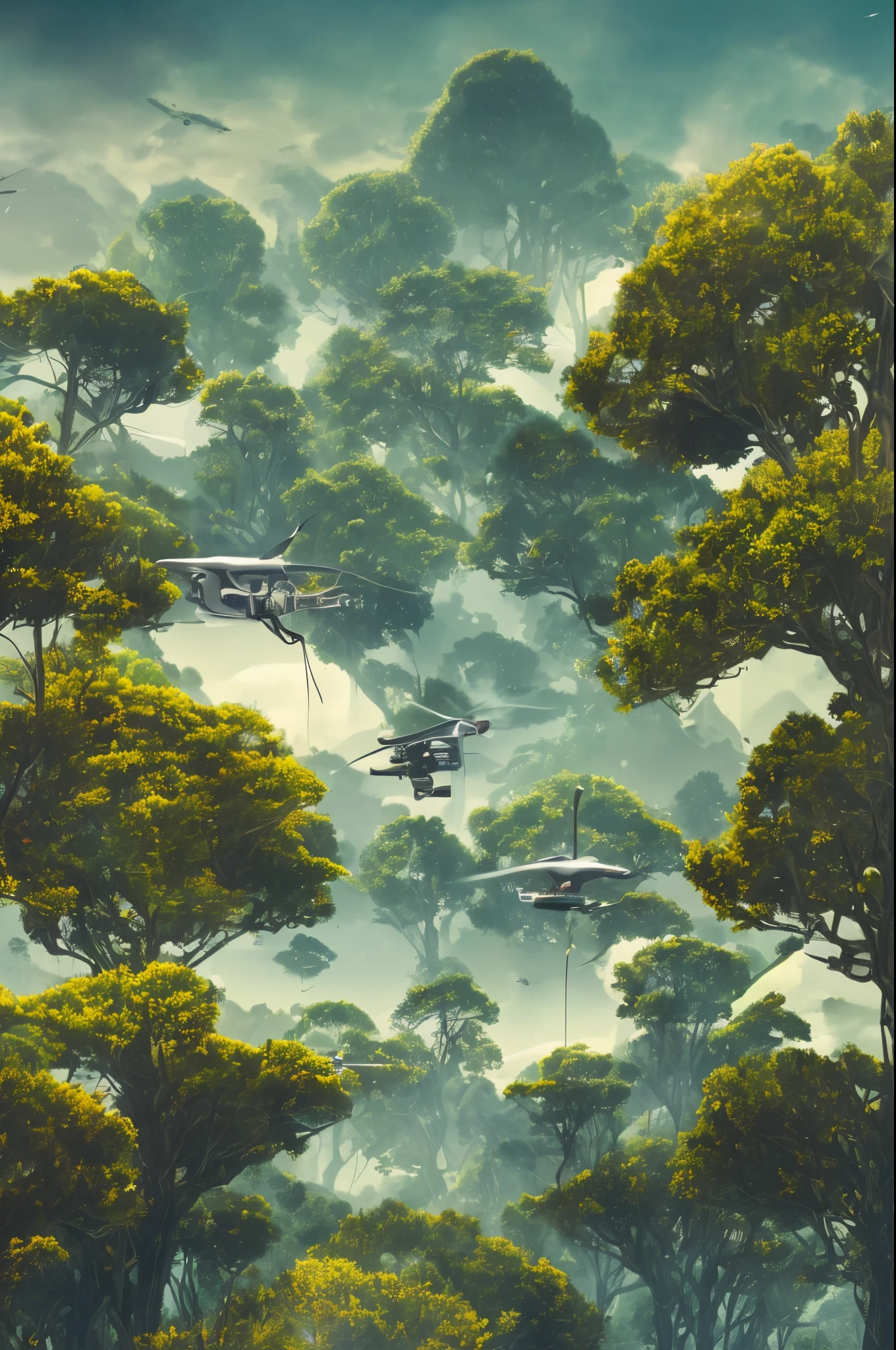 (best quality,4k,8k,highres,masterpiece:1.2),ultra-detailed,realistic,photorealistic:1.37,poster,drone flying over forest,simple,design-feel,tech-vibe,illustration,unmanned aerial vehicle(AUAV),lush greenery,aerial perspective,seamless skies,crisp details,vibrant colors,gleaming metallic accents,futuristic elements,striking composition,airy and open,fresh and modern,perspective lines,striking typography,high contrast,creative lighting,sharp edges,layered textures,subtle gradients,geometric shapes,elegant simplicity,modern technology,focus on nature and technology,intriguing and eye-catching design,enchanting and serene ambiance,immersive and visually stunning imagery